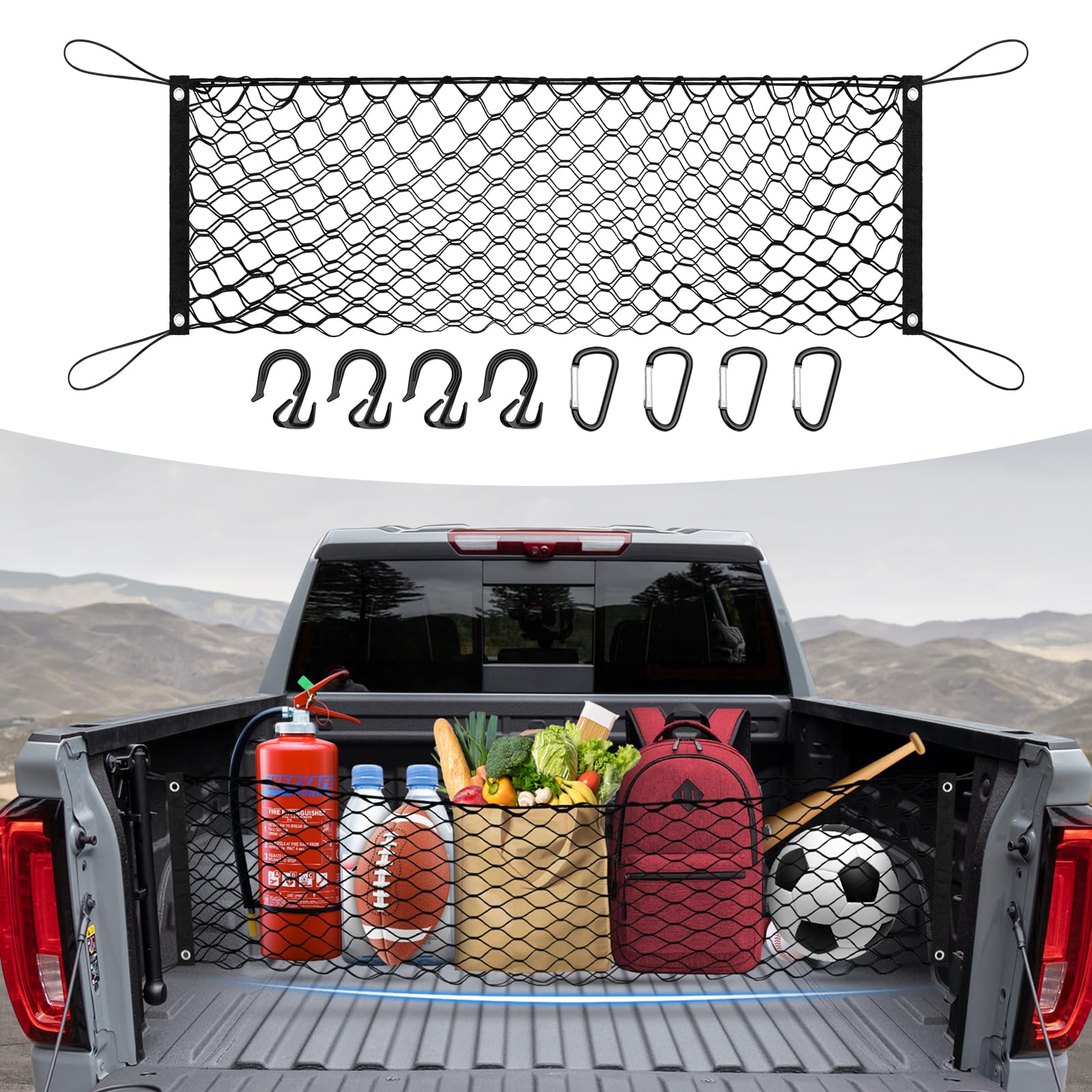 Canvcle Truck Bed Cargo Net for 2013-2025 GMC Sierra/Chevy Silverado 1500 2500 3500 Accessories Envelope Style Mesh Trunk Net Or