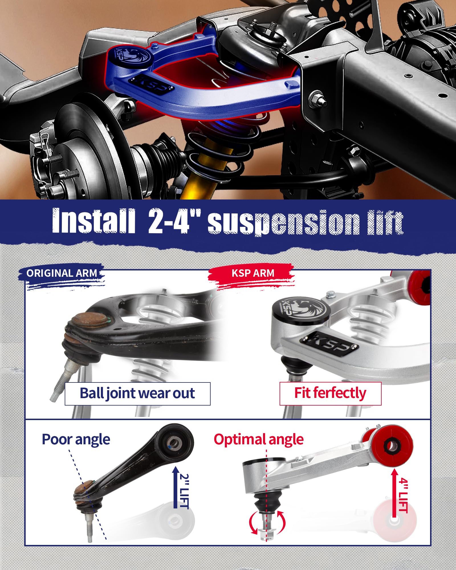 Ksp Front Upper Control Arm For Toyota Tacoma 2004-2023, 2-4'' Adjustable Front Aluminum Control Arm For 2004-2023 Toyota Hilux