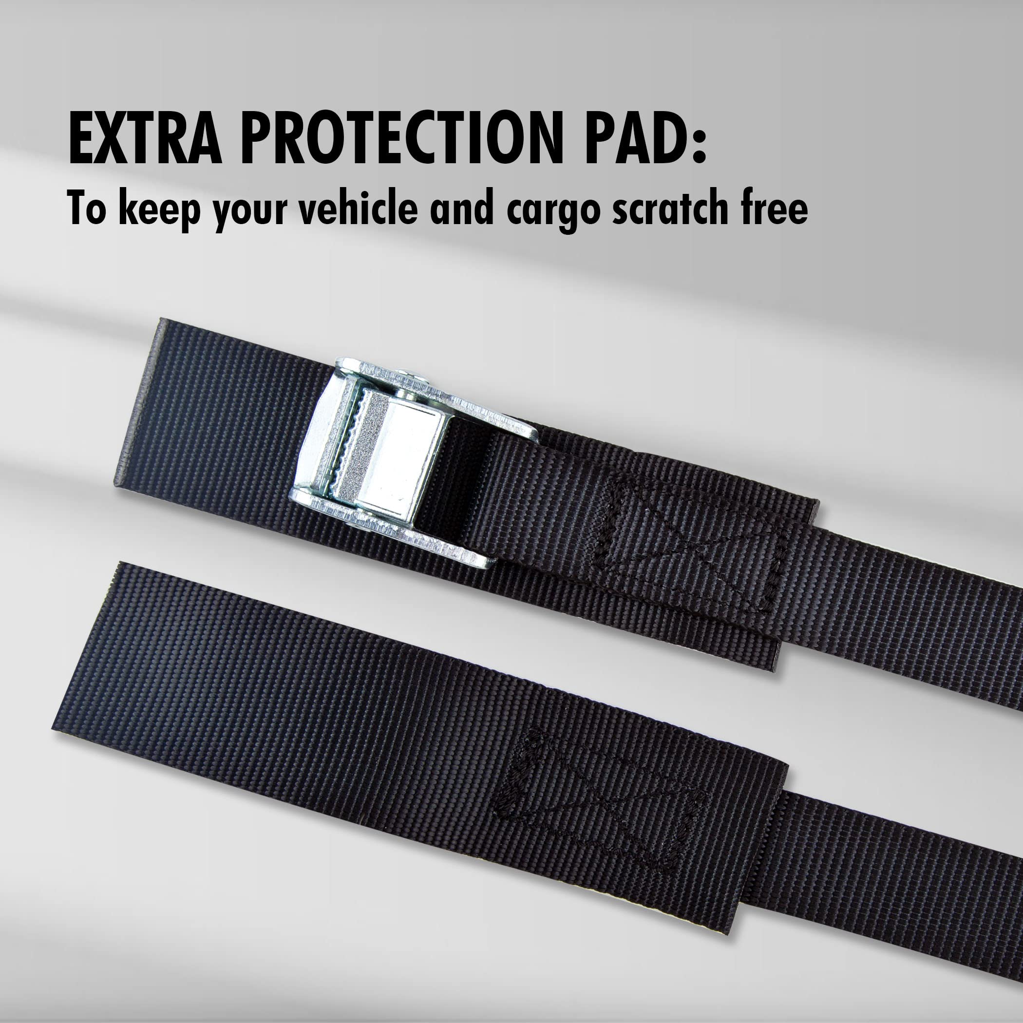 Cartman 1'' X 15'Lashing Straps With Adjustable Cam Buckle Cargo Tie Down With Protective Pad, 8 Pack, Black