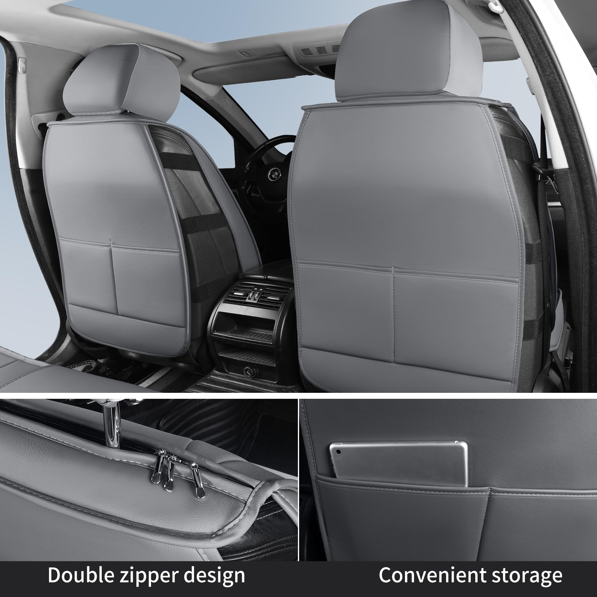 Hchengkikz Leather Car Seat Covers,Waterproof Horizontal Stripes Front And Rear Car Seat Cover,Breathable Automotive Seat Covers