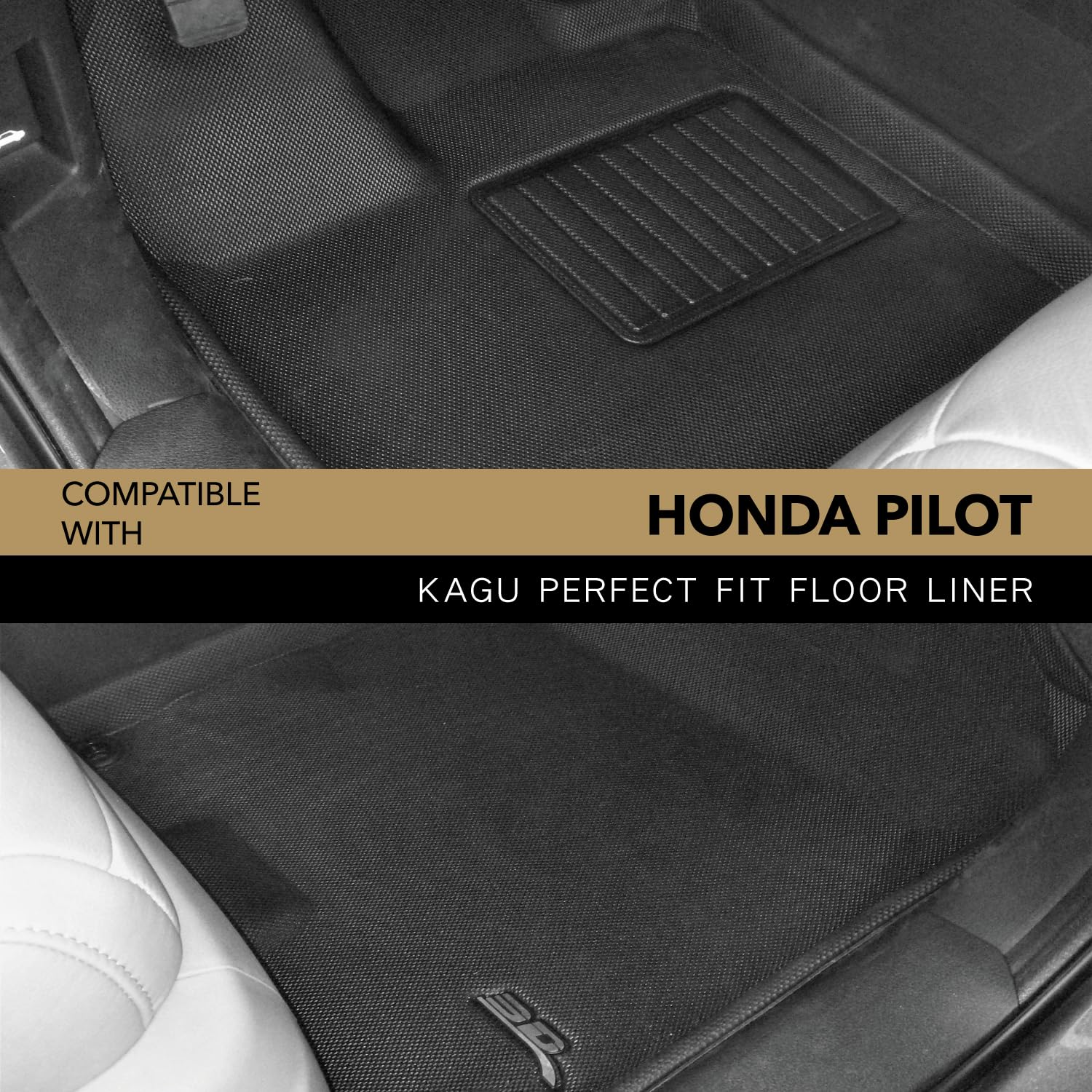 3D Maxpider Custom Fit Kagu Floor Mat (Black) Compatible With Honda Passport 2019-2025 / Pilot 2016-2022 - Front Row R1