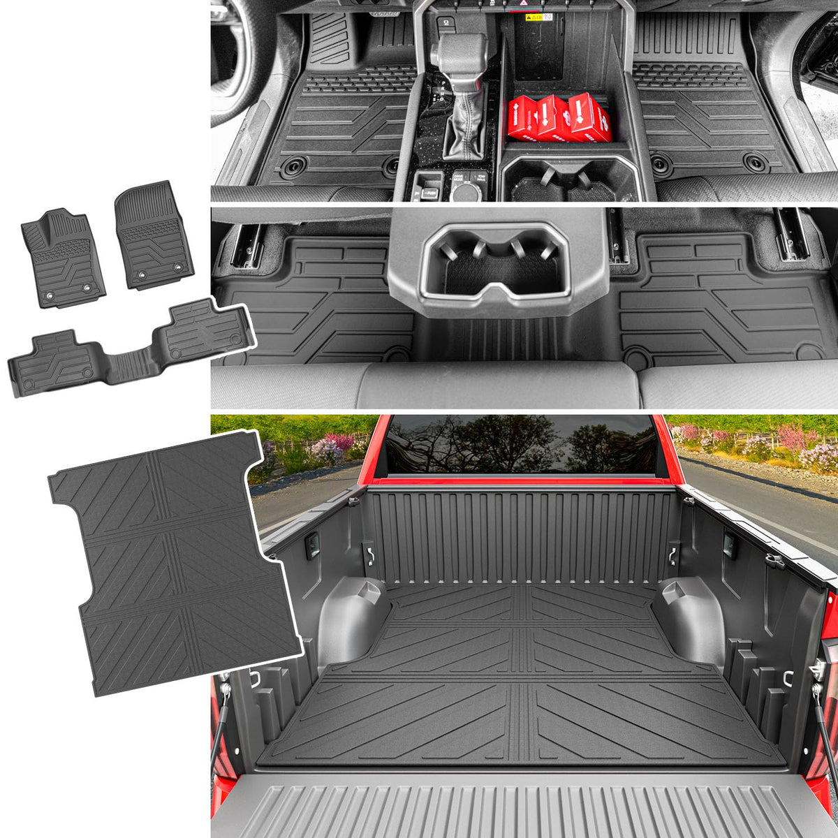 powoq Double Cab Floor Mat Compatible with 2022-2025 Toyota Tundra Bed Mat 5.5FT TPE Truck Bed Liner Replacement for 2022-2025 T