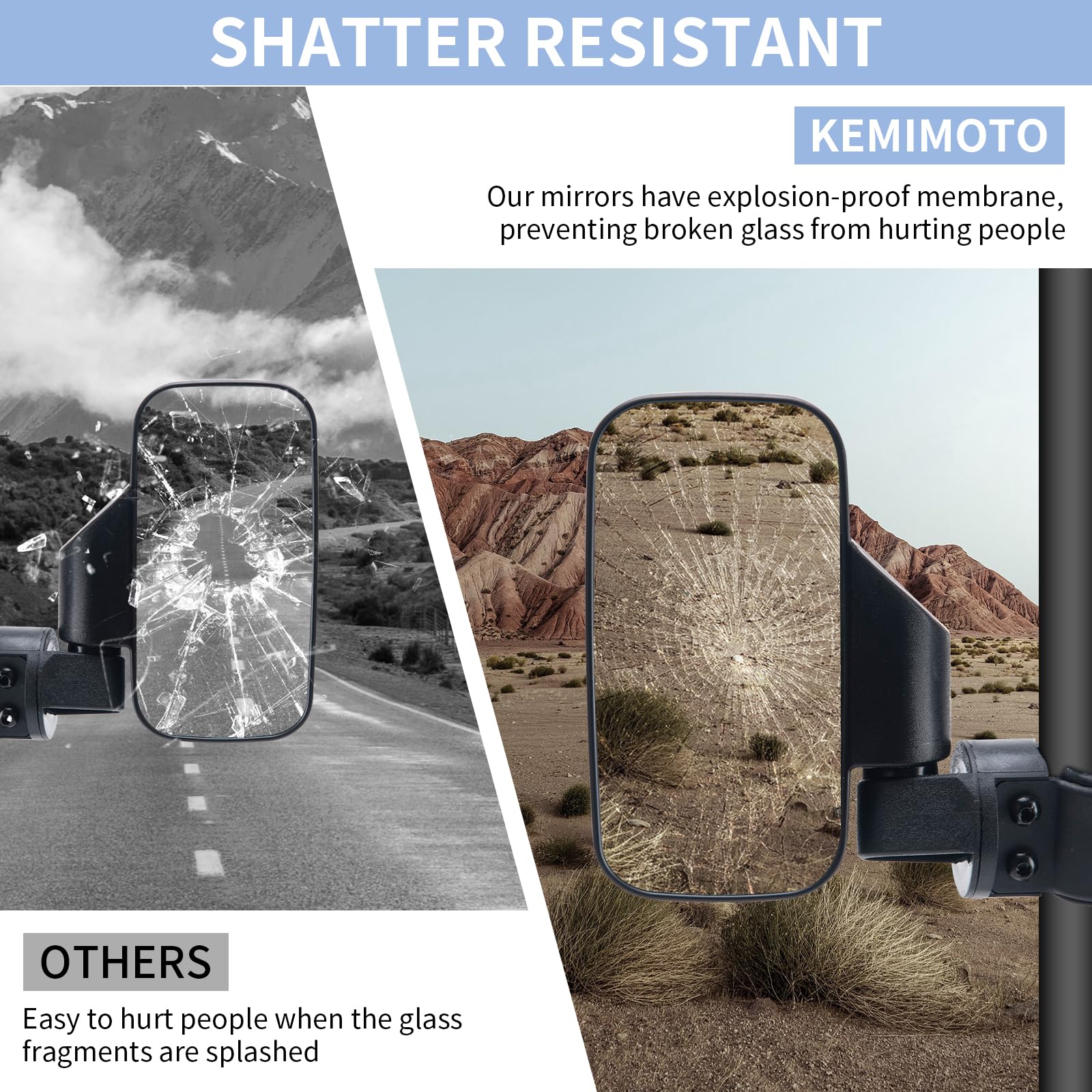 Utv Mirrors, Utv Side Mirrors Compatible With 1.6-2 In Roll Cage Pioneer Polaris Rzr 900 1000 Can Am Kawasaki Mule Rhino Yxz Zforce Shatter Proof Tempered Glass