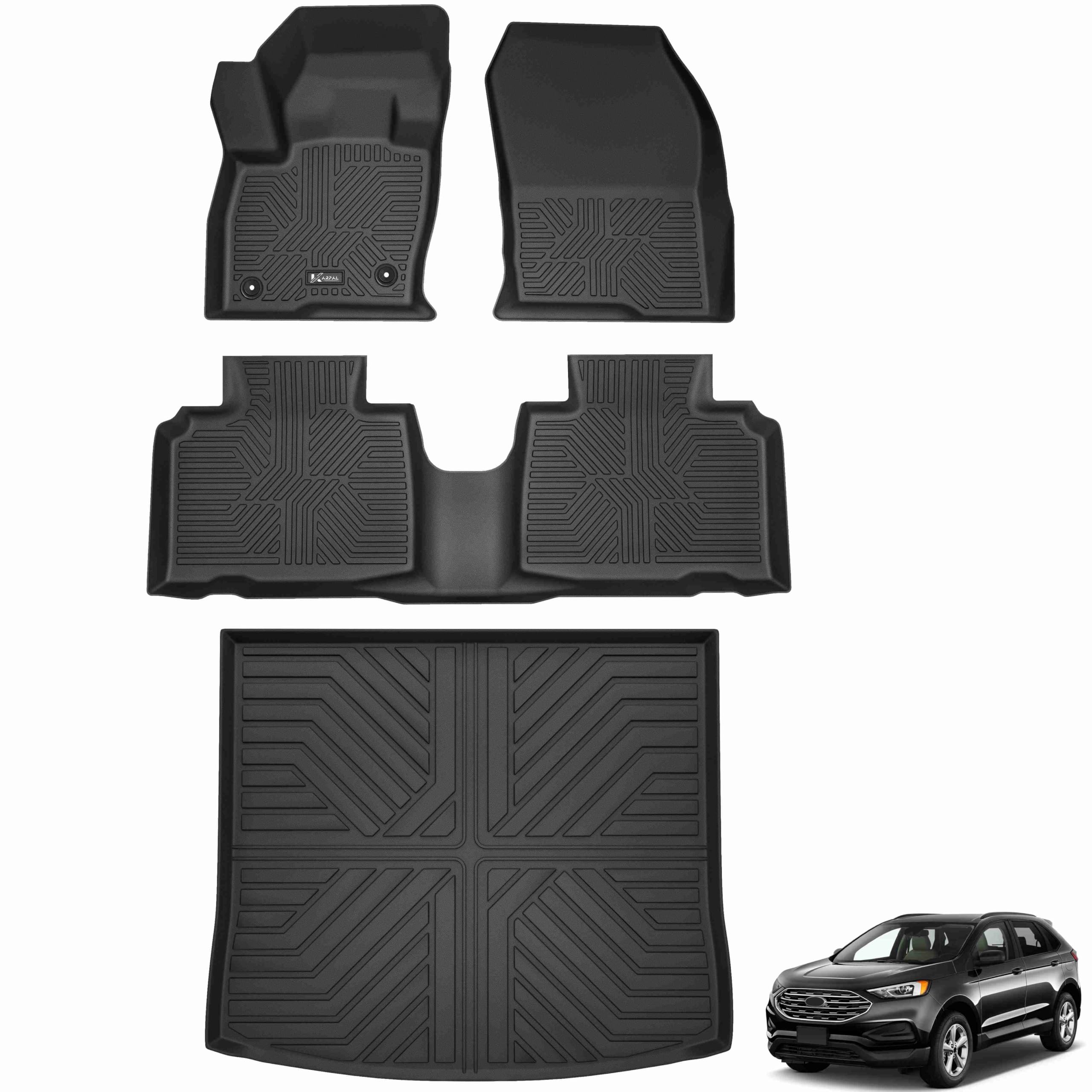 Karpal Floor Mats Cargo Mat Fit For 2015-2024 Ford Edge, Front & 2Nd Row & Cargo Liners, Tpe Material All Weather Protection Car