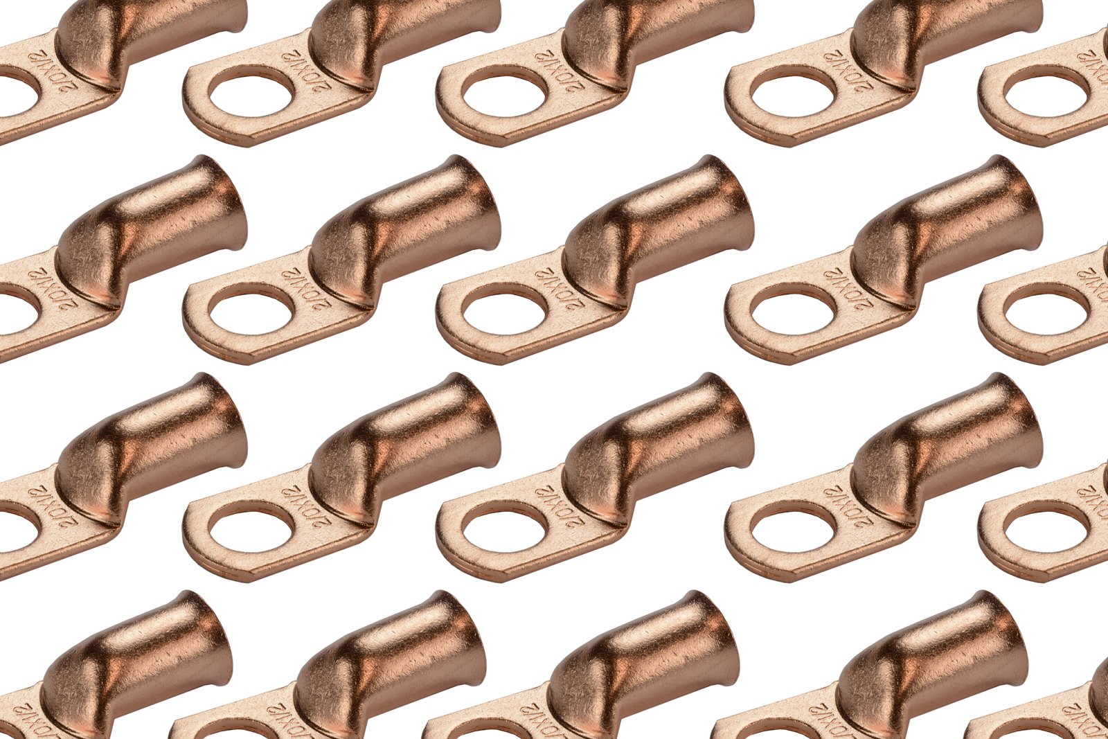 Temco 25 Pack Bare Copper Welding Battery Cable Ends, Lugs Terminal 2/0 Awg 1/2 '' Hole (6 Awg To 1/0 Awg Options Available)