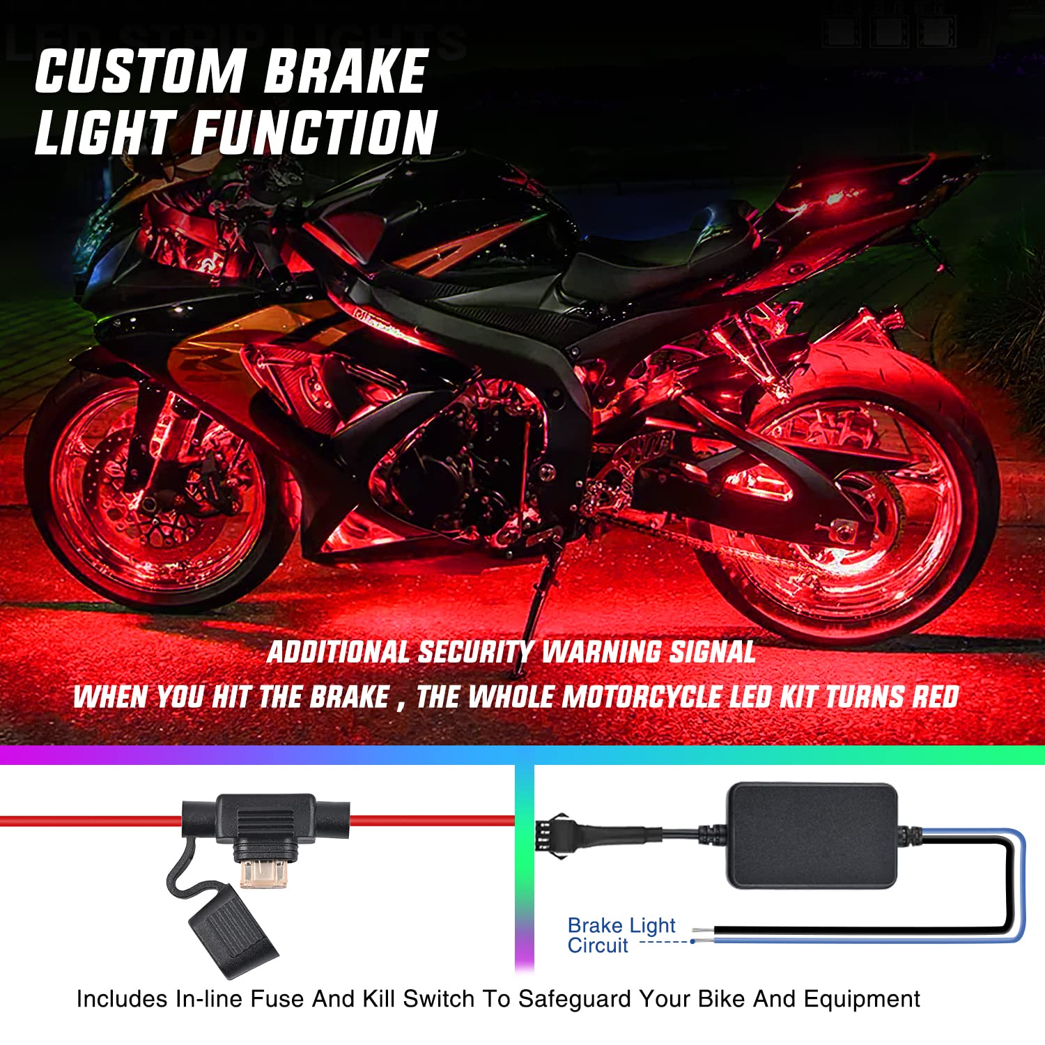 Nilight 12Pcs Motorcycle Rgb Led Light Kit Waterproof Multi Color Atmosphere Neon Accent App And Remote Control Underbody Strips