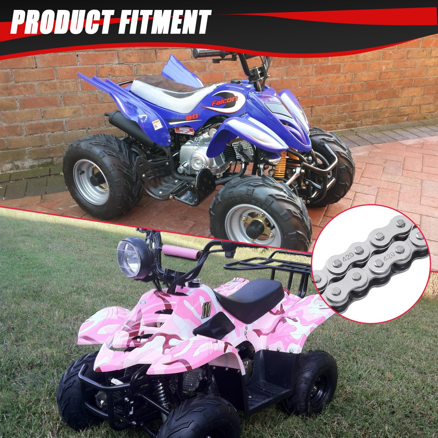 KAMIER 420 Drive Chain 132 Links with Chain Breaker Tool for 70cc 90cc 110cc 125cc TaoTao Coolster Apollo Kazuma SSR Baja Chines