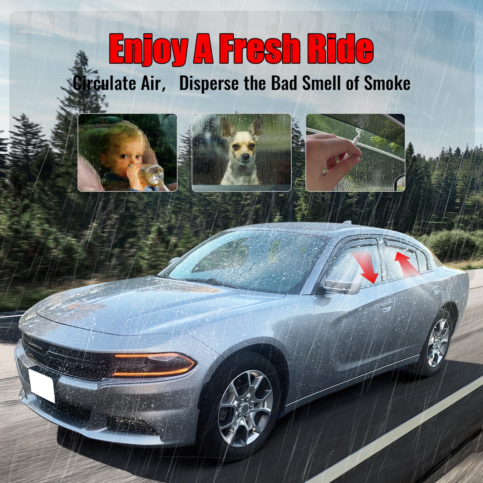 Ikon Motorsports In Channel Window Visors Compatible With 2018-2024 Toyota Camry, Acrylic Smoke/Tinted Rain Guards, Side Window