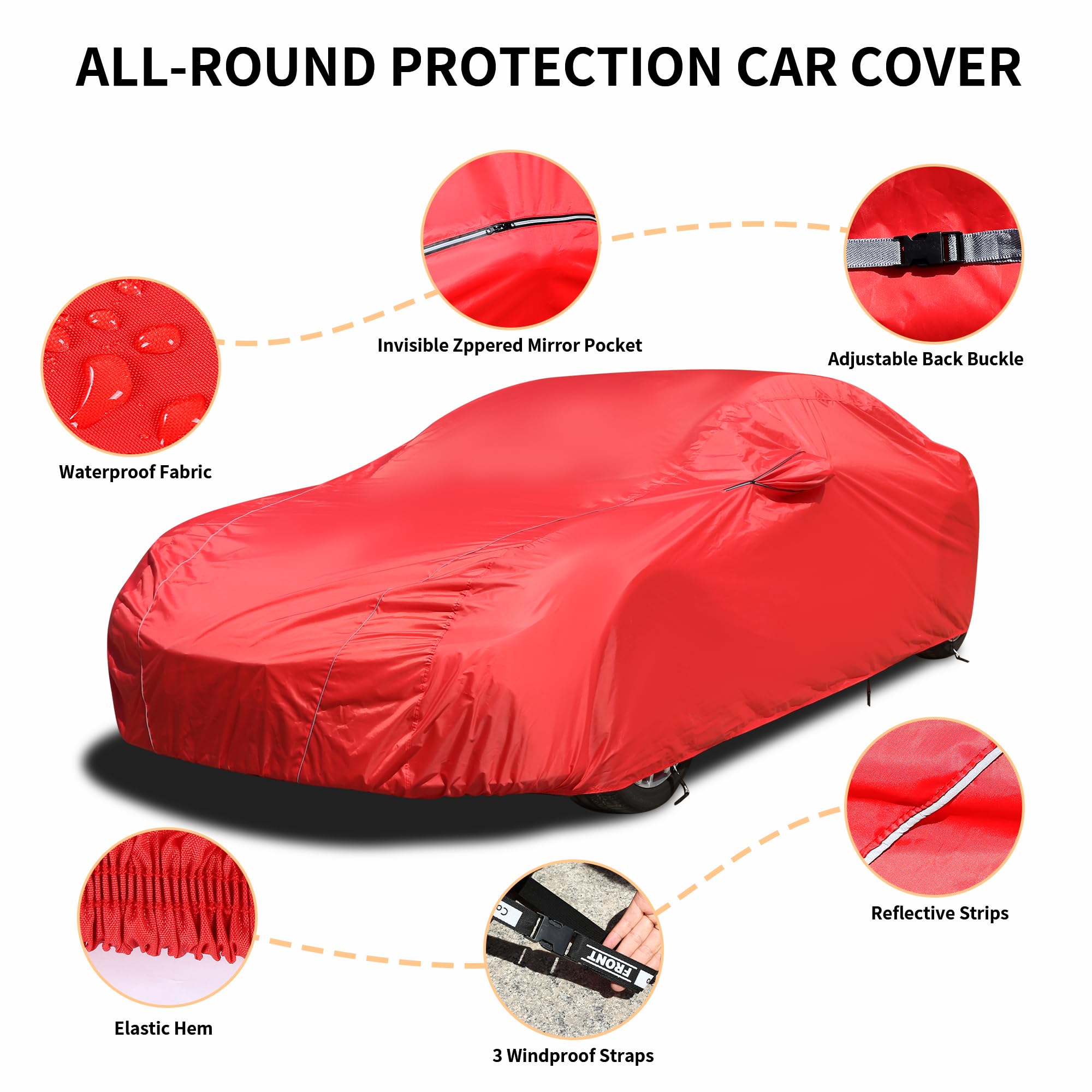 Coverado Car Cover Waterproof All Weather, Car Covers For Automobiles With Zippered Mirror Pocket Outdoor Snowproof Sunproof Ful