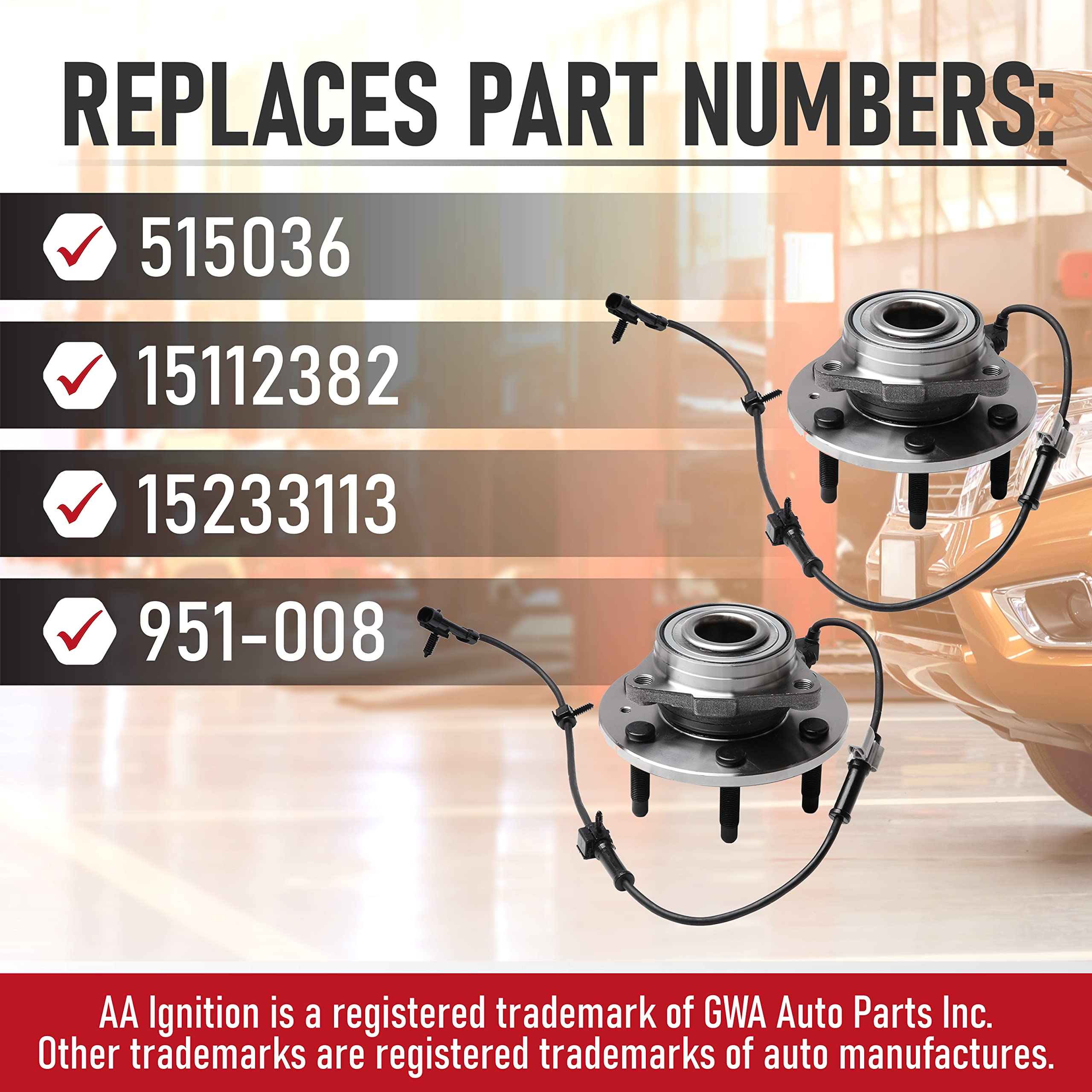 Front Wheel Hub Bearing Assembly Set Of 2-4Wd Compatible With Chevy, Cadillac, Gmc - Escalade, Avalanche, Silverado 1500, Suburb