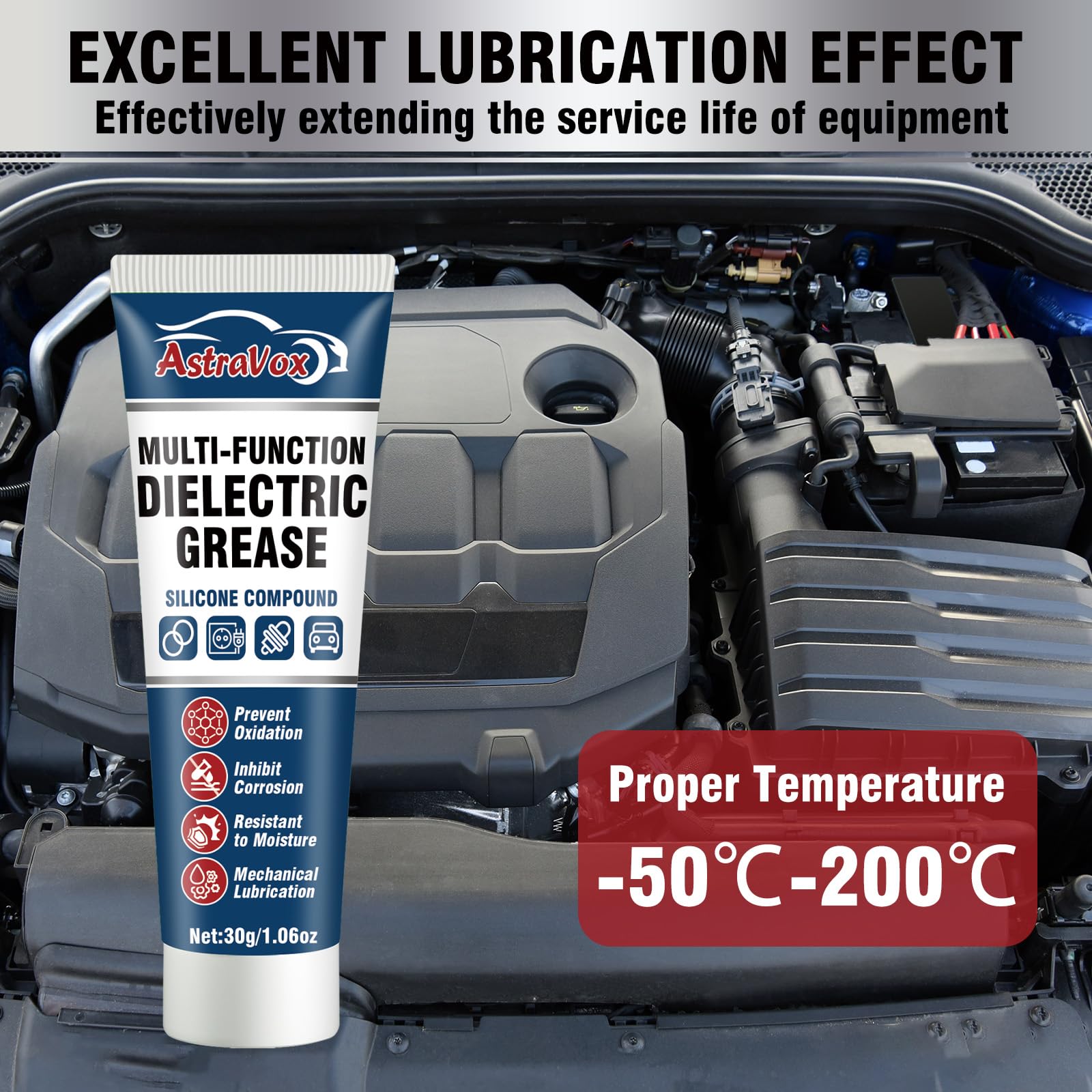 AstraVox Silicone Dielectric Grease for Electrical Connectors Automotive, Dialectric Grease with a Brush, Spark Plug, O Rings, M