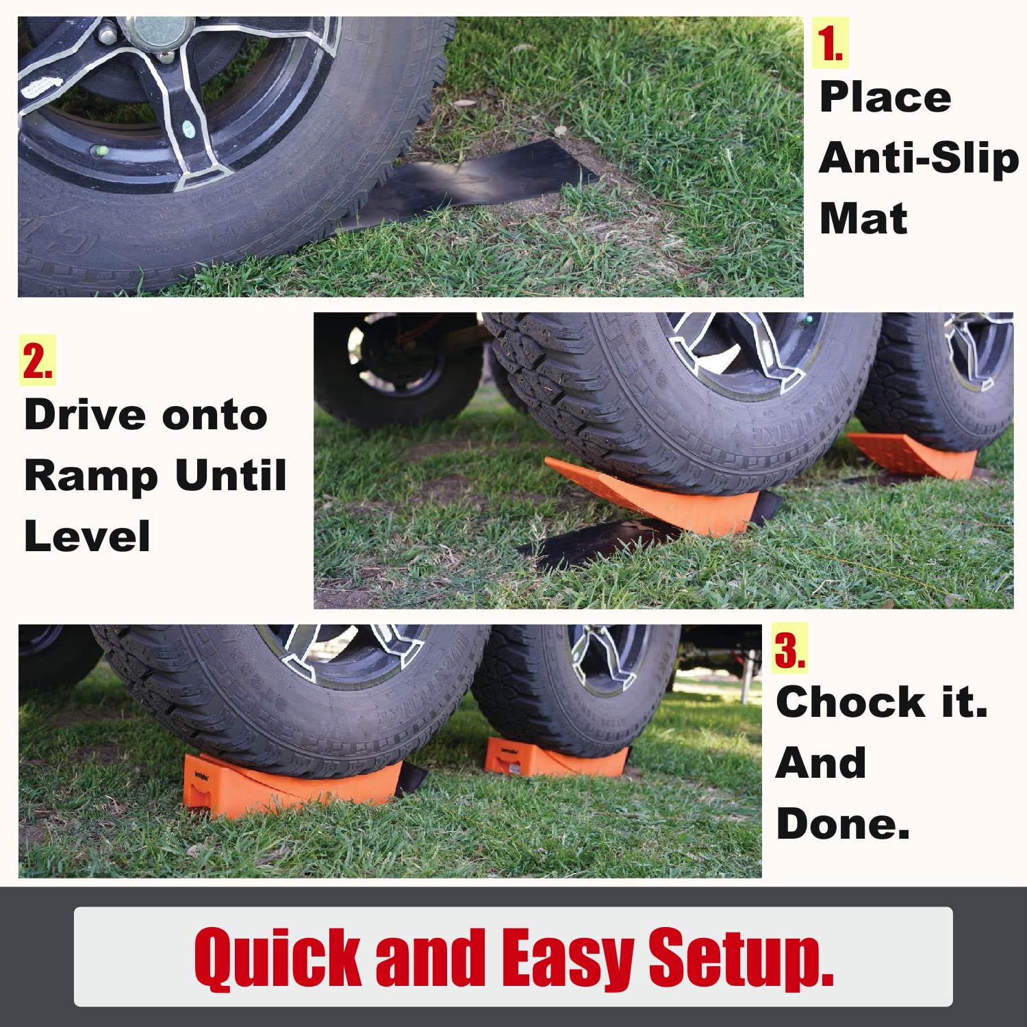 SECURITYMAN RV Leveling Ramps 2 Pack Kit | Premium Anti Slip Camper Leveler | Trailer Wheel Chocks for Dual Axle Trailers - Fast