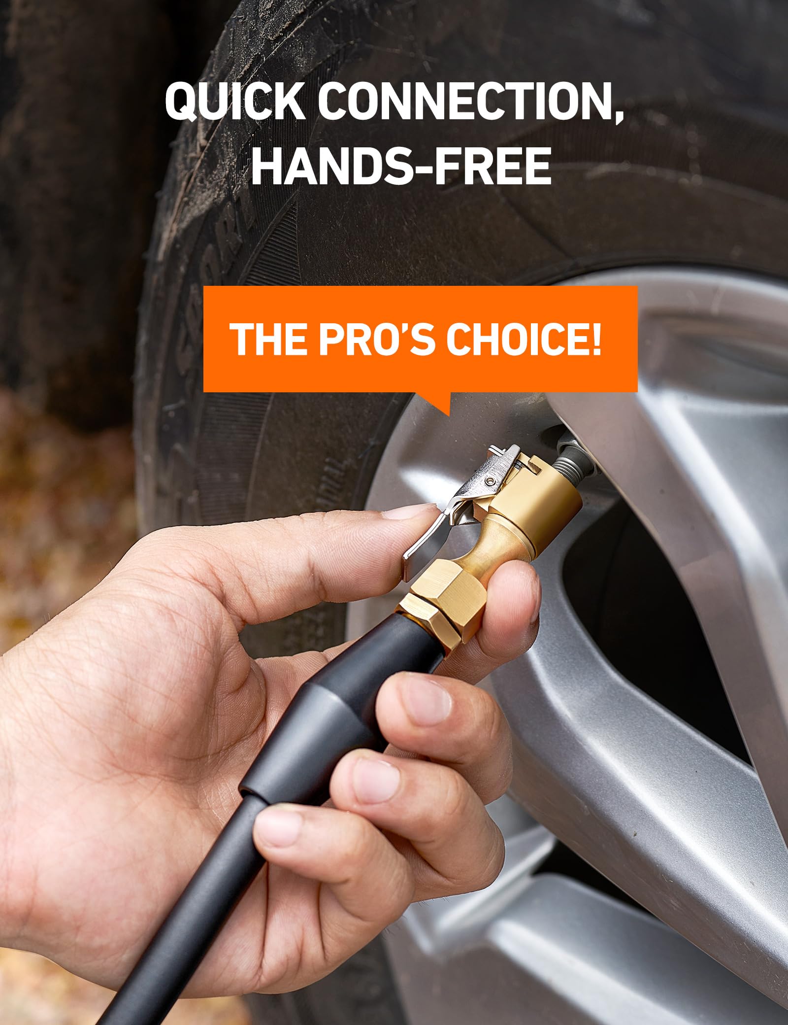 Astroai 2 Pack Air Chuck, Heavy Duty Closed Flow Lock On Tire Chuck With Clip For Inflator Gauge Compressor Accessories, Yellow