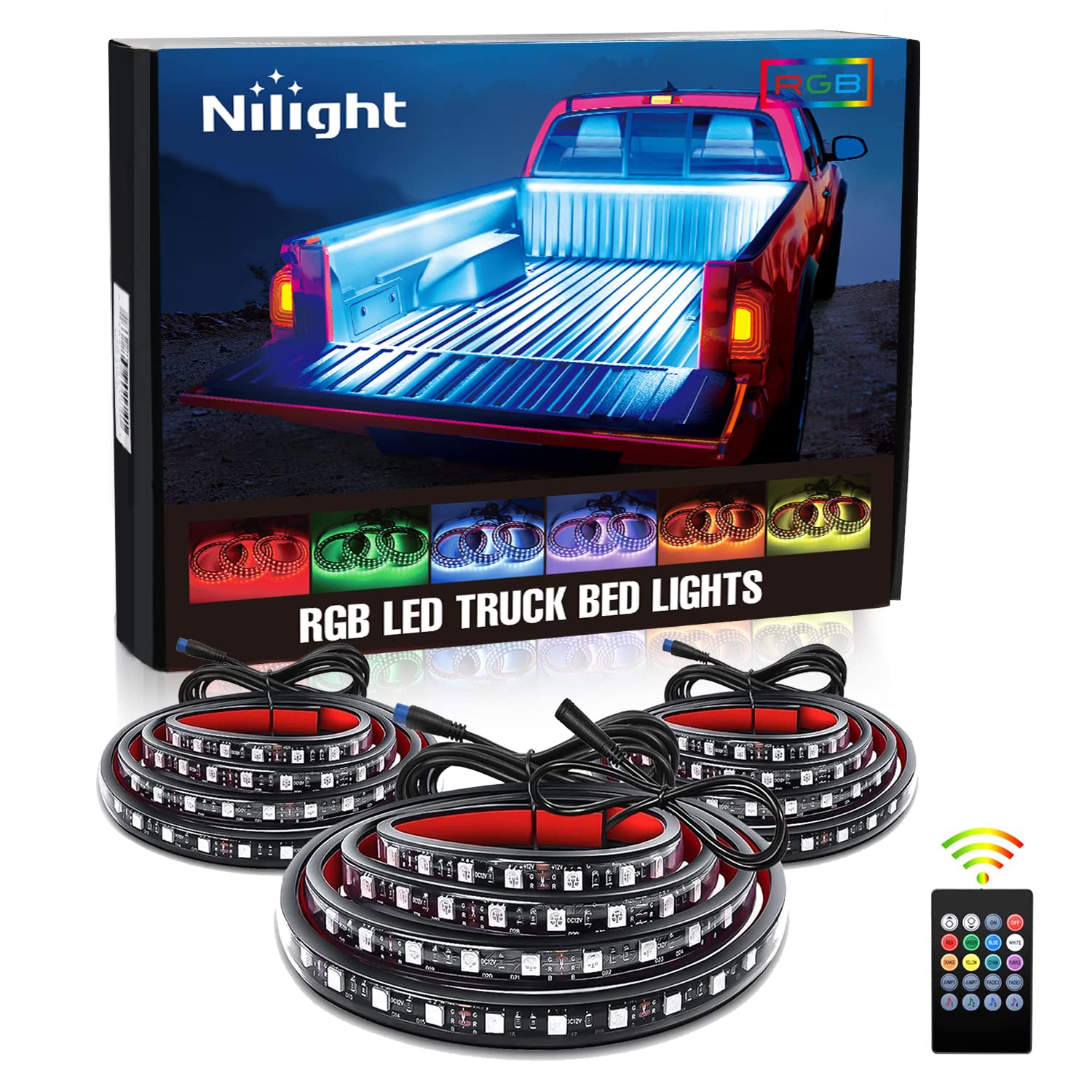 Nilight 3Pcs 60 Inch Rgb Truck Bed Light Strip Kit 270 Led Neon Accent Lights With Rf Remote On Off Switch Splitter Extension Ca