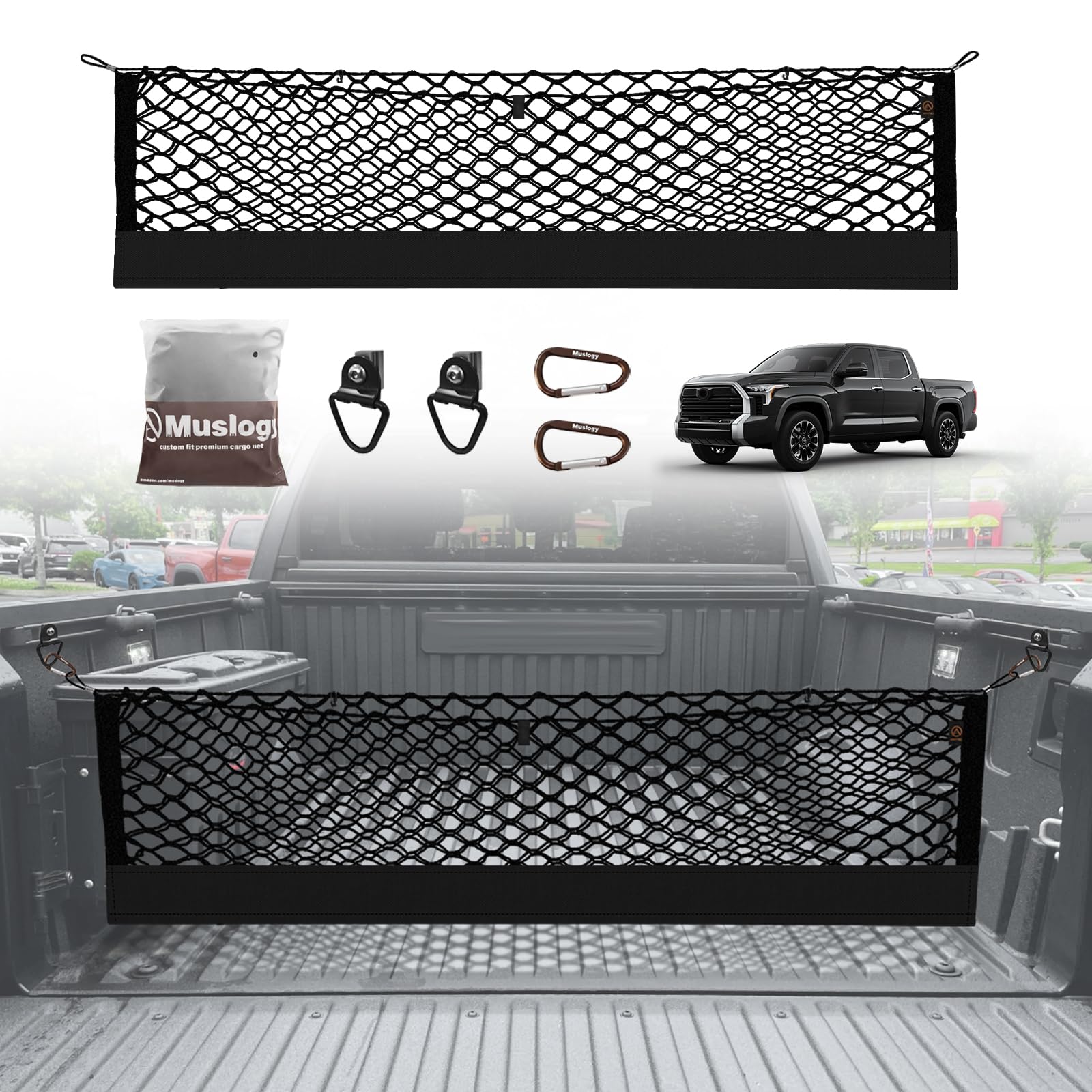 Muslogy Truck Bed Cargo Net Compatible With Toyota Tundra 2007-2024 2025 Accessories Storage Organizer Pickup Truck Bed Envelope