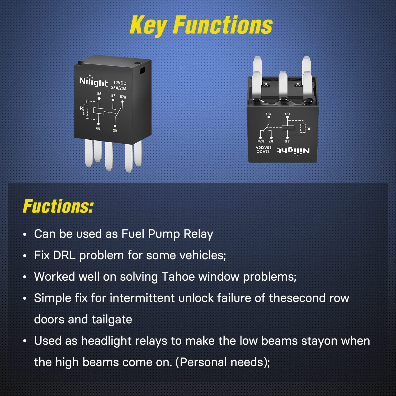 Nilight Spst Multi Purpose Relay 12V 5 Prong Fuel Pump Relay 5Pack 35A/20A Ultra Micro Iso Automotive Replacement Accessory Powe