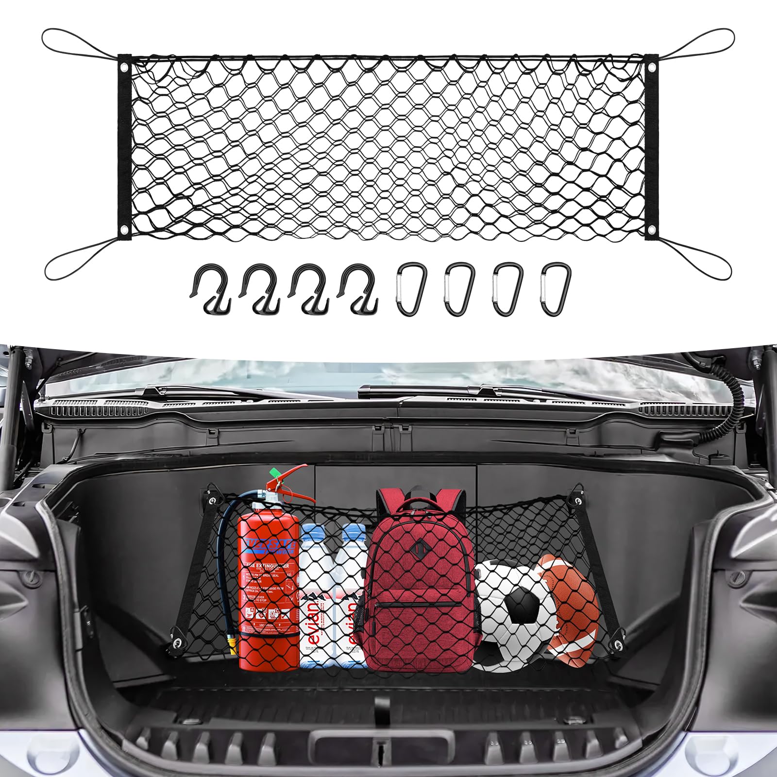 Canvcle Front Trunk Frunk Cargo Net for 2022-2025 Ford F-150 Lightning Accessories Stand Envelope Style Mesh Trunk Net Organizer