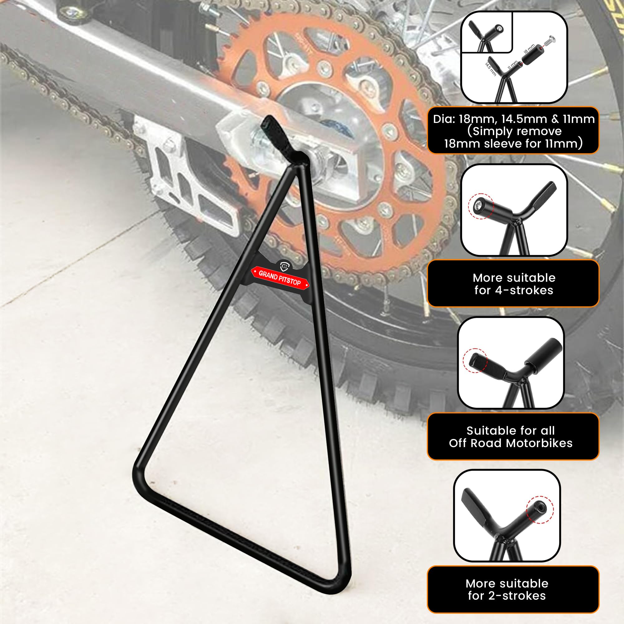 Grand Pitstop Motorcycle & Powersports Maintainence Stand Dirt Bike Triangle Stand Motorcycle Stand Kickstand For 80-500Cc Dirtb