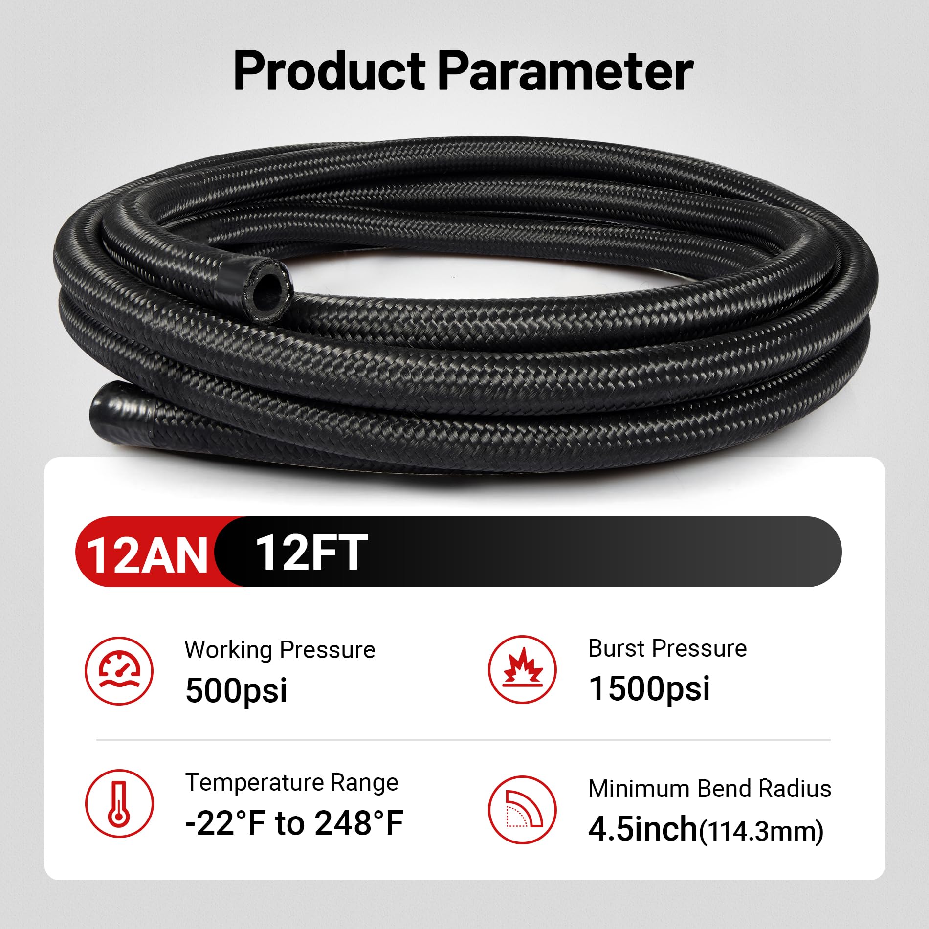 Evil Energy 12An Fuel Line Kit, An12 Nylon Braided Fuel Line Hose Fitting Kit Cpe 12Ft Black