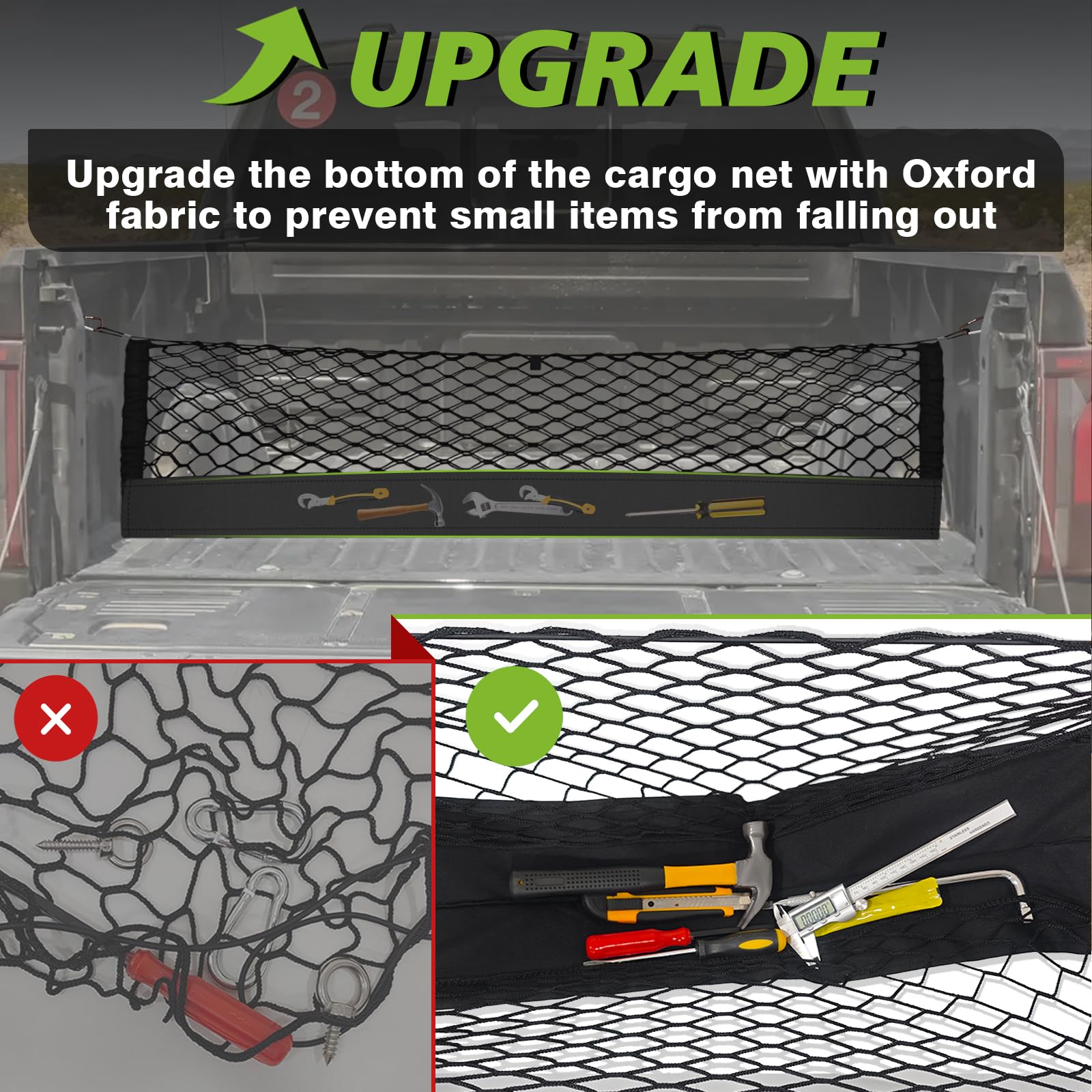 Muslogy Truck Bed Cargo Net Compatible With Ford F-150 & Lightning 2015-2025, Accessories Storage Organizer Pickup Truck Bed Env