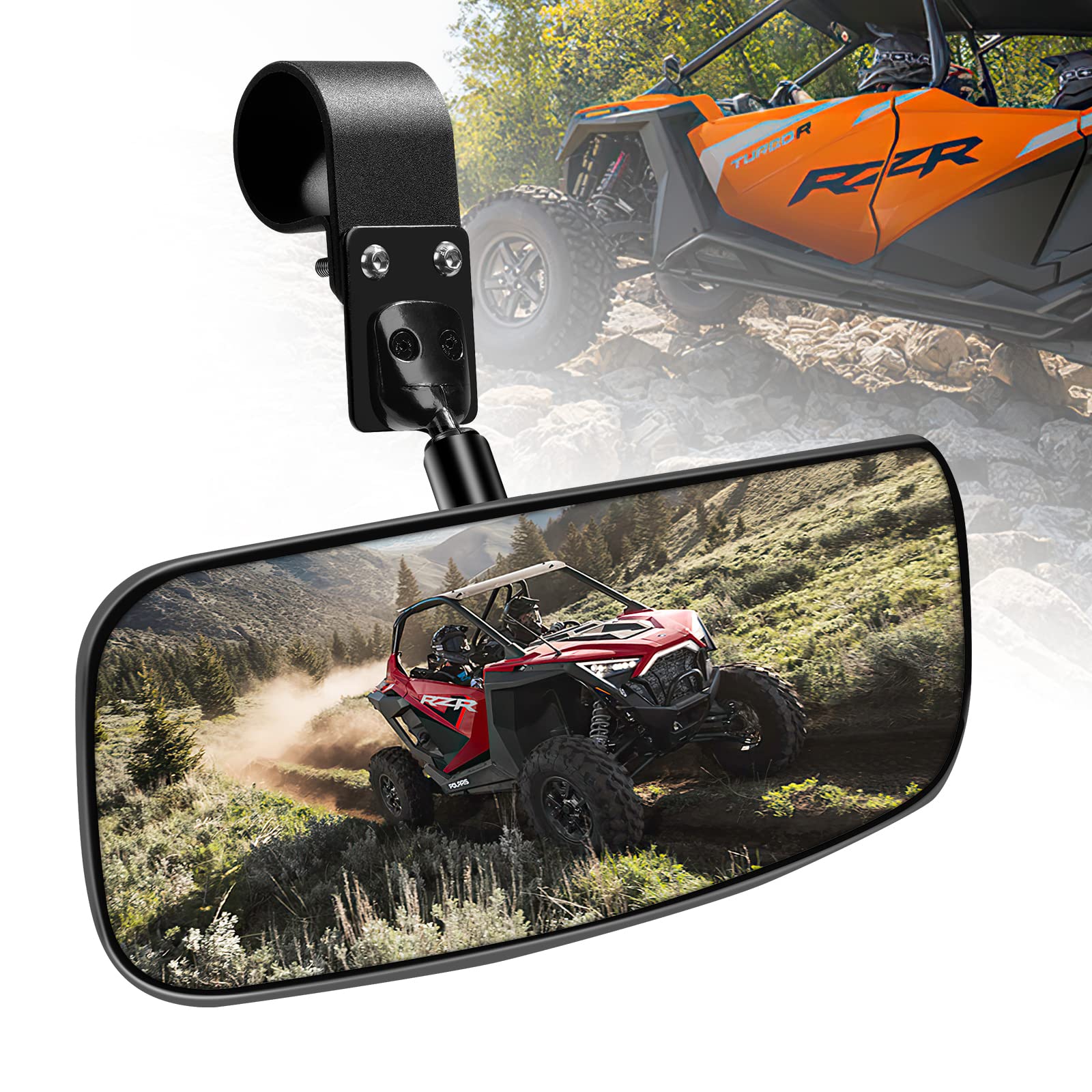 Utv Rear View Mirror, Rzr Rearview Mirror For 1.75'-2' Roll Bar Cage Compatible With Polaris Rzr 1000 Xp Turbo Pro R Kawasaki Mule Honda Pioneer 1000 Yxz 1000 Teryx Can Am Maverick X3