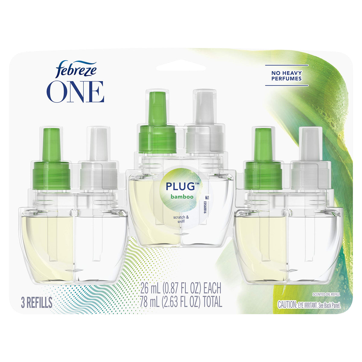 Febreze One Plug In Air Fresheners, Bamboo, Odor Eliminator For Strong Odor, 3600 Hour Supply, Scented Oil Refill (3 Count)