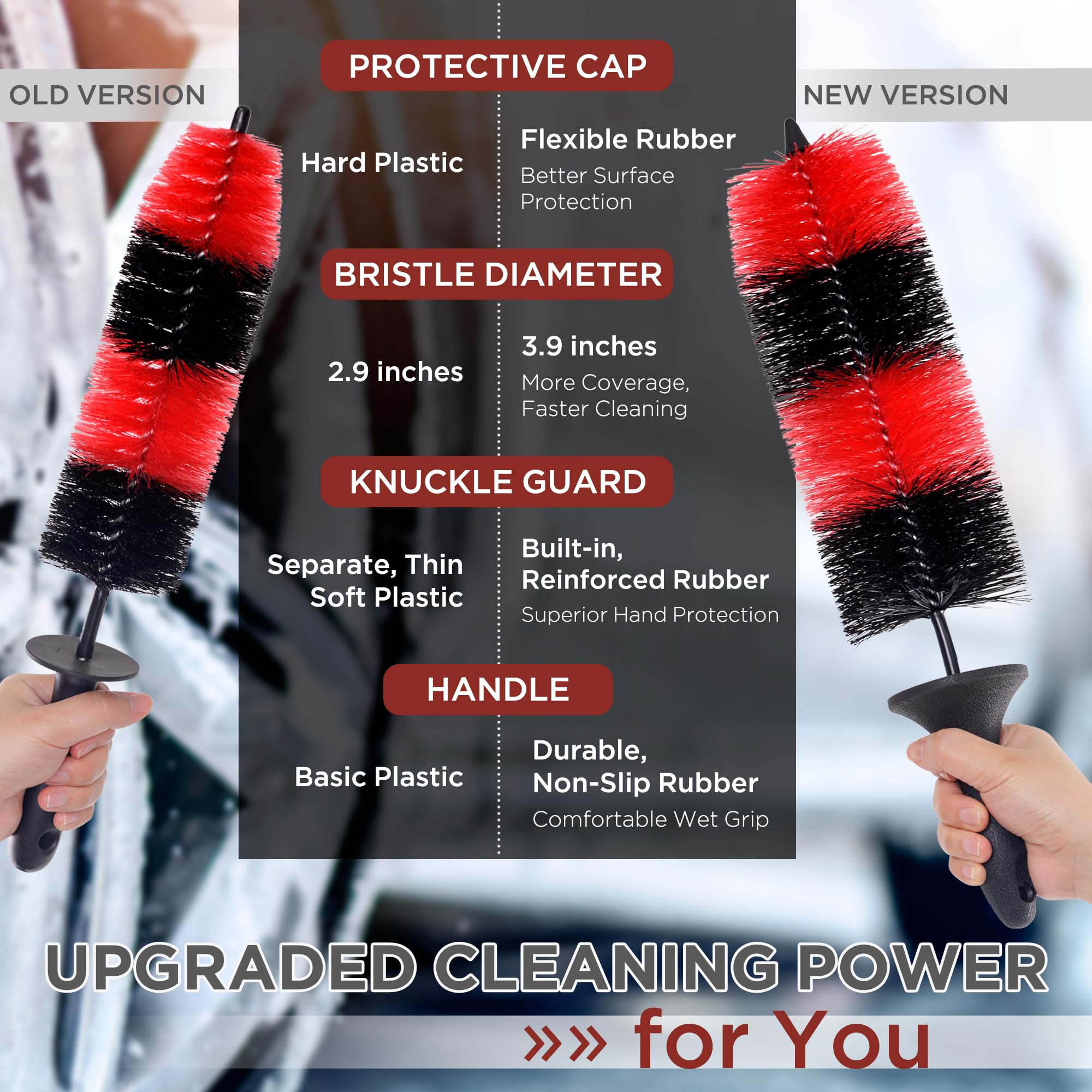 (Upgraded) Takavu Premium Wheel & Tire Brush, Long Bristle Detailing Brush For Effortless Rim & Tire Cleaning, Non-Slip Handle,