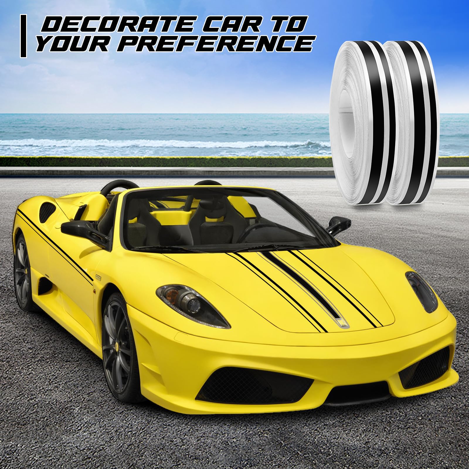 Spurtar Car Pinstripe Tape, Pinstriping Automotive Tape 2 In 1 (5Mm & 2Mm), Black Vinyl Thin Car Stripes Pinstripe Decals For Car, Motorcycle And Boat, Racing Stripes Diy Stickers,2 Rolls X 33Ft