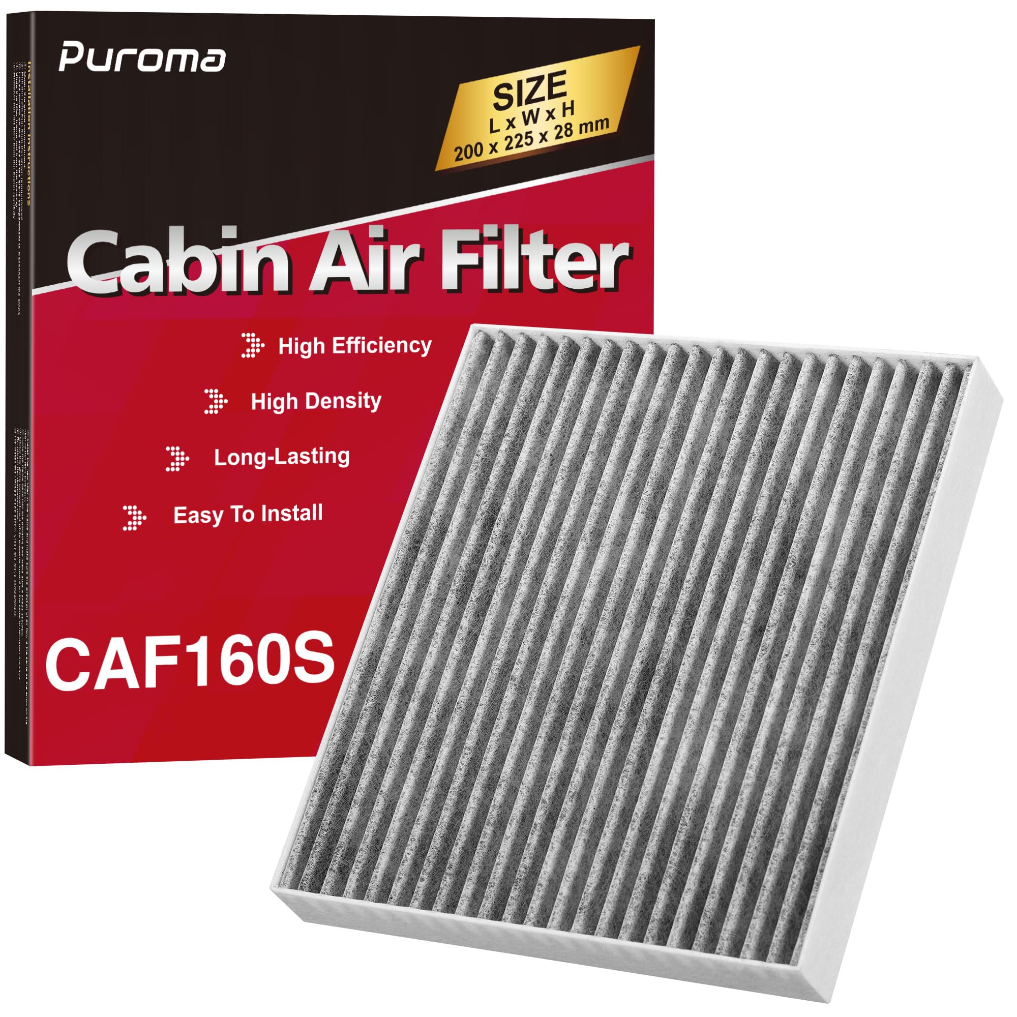 Puroma Cabin Air Filter with Activated Carbon, Compatible with CF12160, CAF1948P, Hyundai Kona 18-23, Tucson 16-21, Veloster 19-