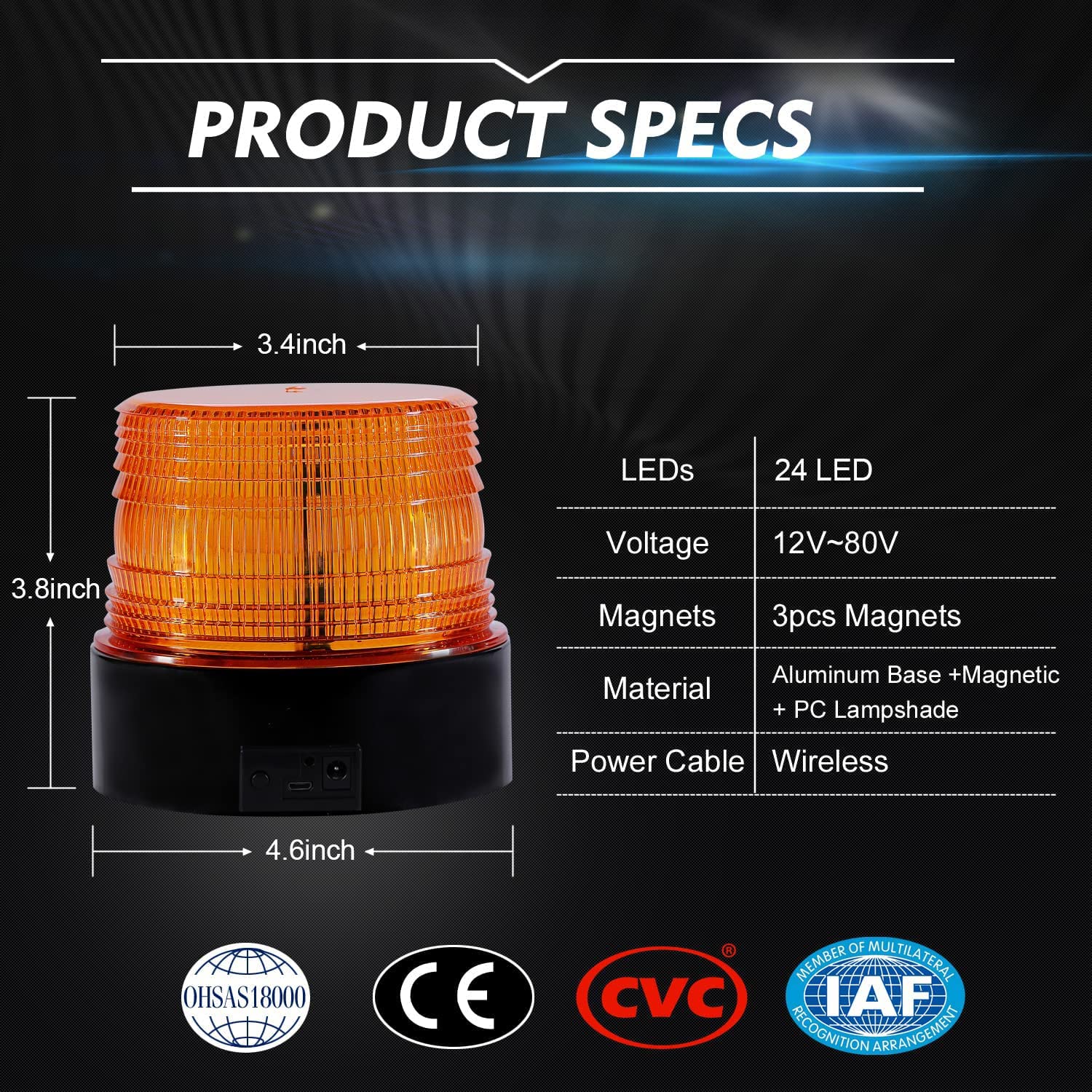 Dinfu Led Strobe Light, 12V-24V Rechargeable Amber Flashing Lights Led Beacon Lights With Magnetic For Trucks Vehicles Tractor Car