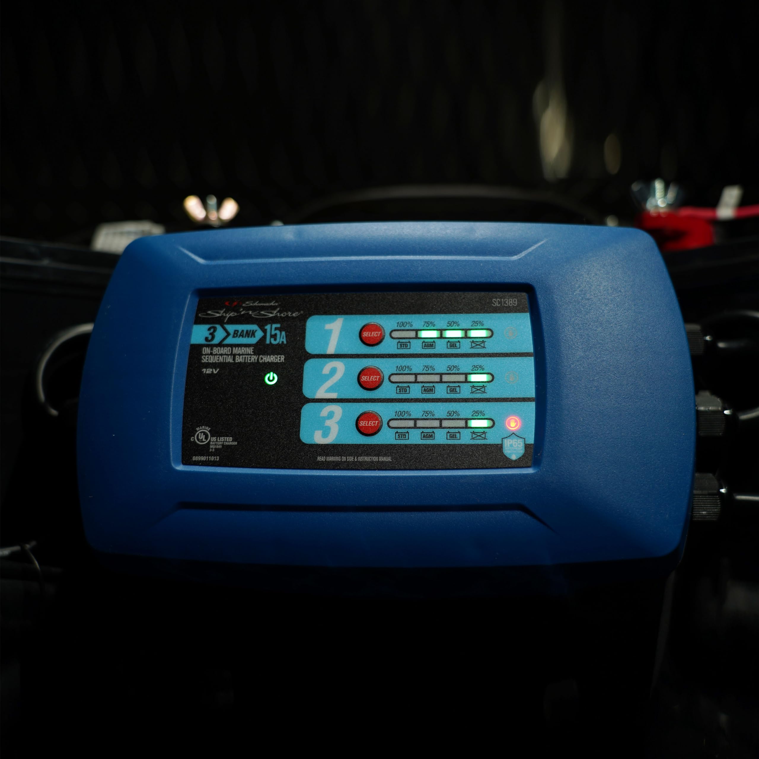 Schumacher-Sc1389 Fully Automatic Direct-Mount 3-Battery Charger And Maintainer - 15 Amp, 12V - For Marine Batteries