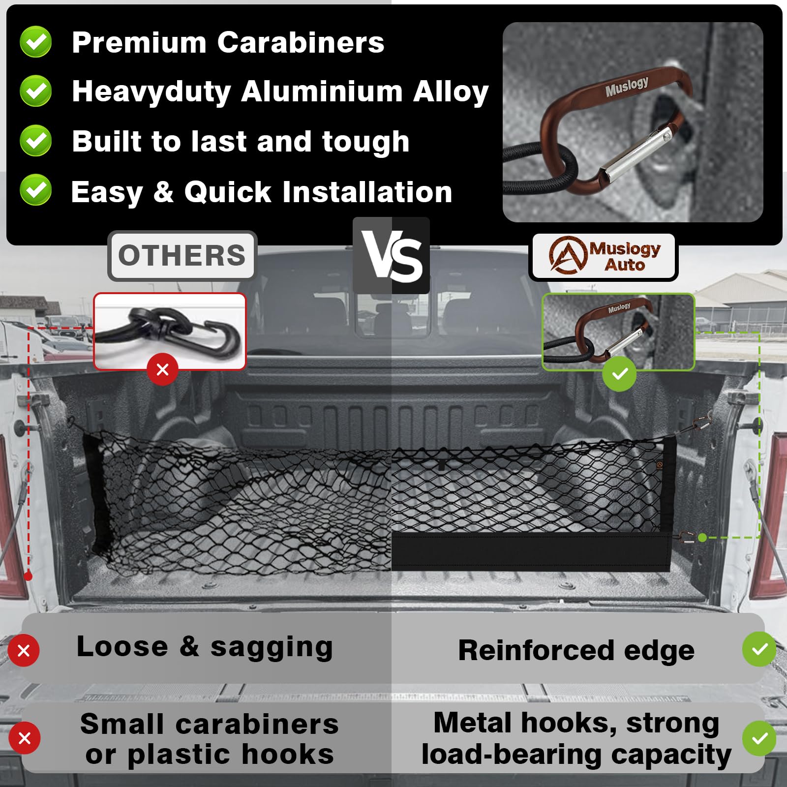 Muslogy Truck Bed Cargo Net Compatible with 2015+ Ford F150 & 2017+ F250/F350/F450 Accessories Storage Organizer Envelope Net wi