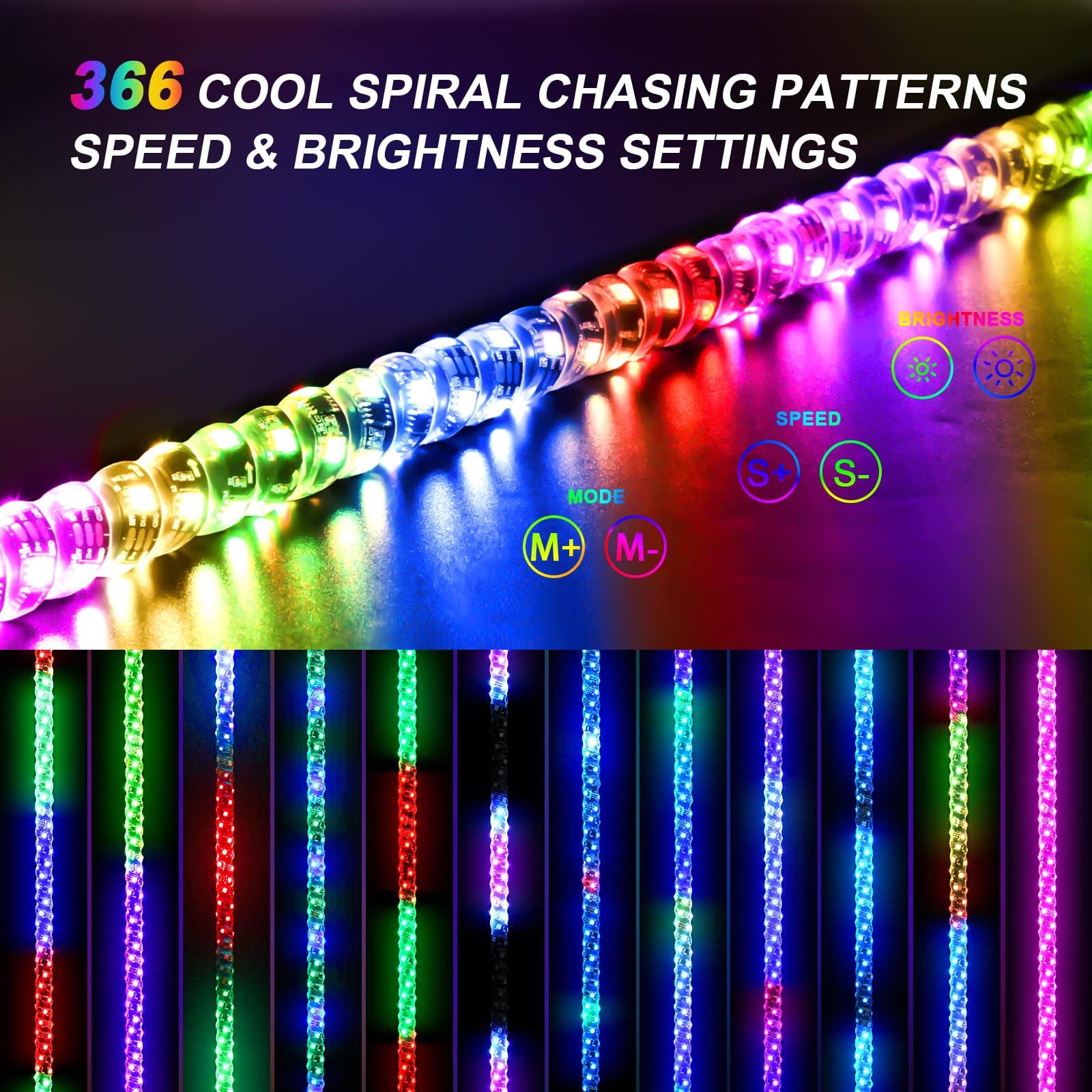 Ehaho 1 Pack 4Ft Whip Lights,Led Whip Light With App & Remote Control, Spiral Rgb Chasing Lighted Whips With Rocker Switch, Musi