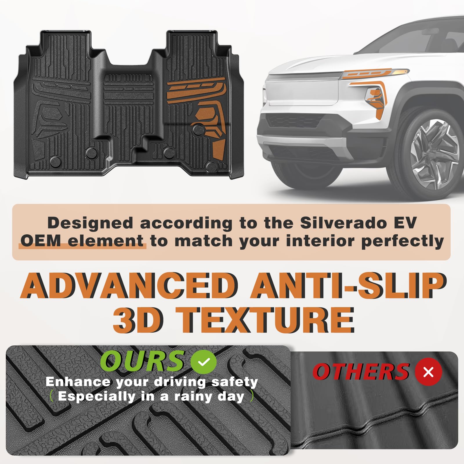 Triplealiners Floor Mats & Truck Bed Mat All Weather Liners Front Rear Full Set Compatible With 2024 2025 Chevrolet Silverado Ev