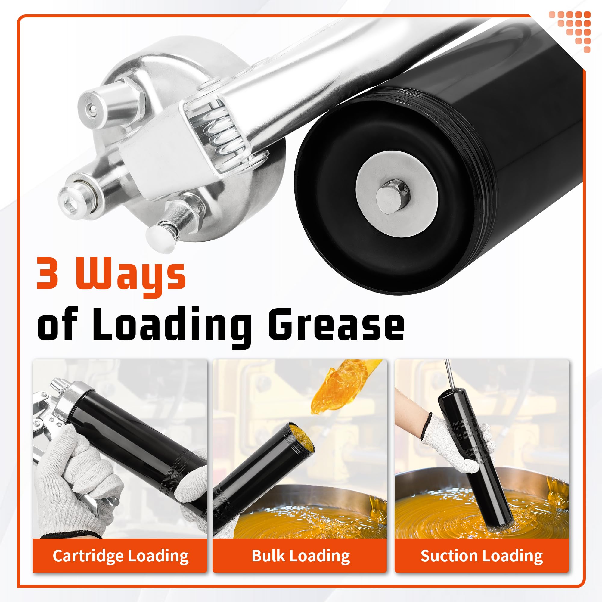 FIXSMITH Grease Gun, 8000 PSI Heavy Duty Pistol Grip Grease Gun Kit, Includes 12'' Reinforced Flexible Hose & 6.6'' Rigid Extens