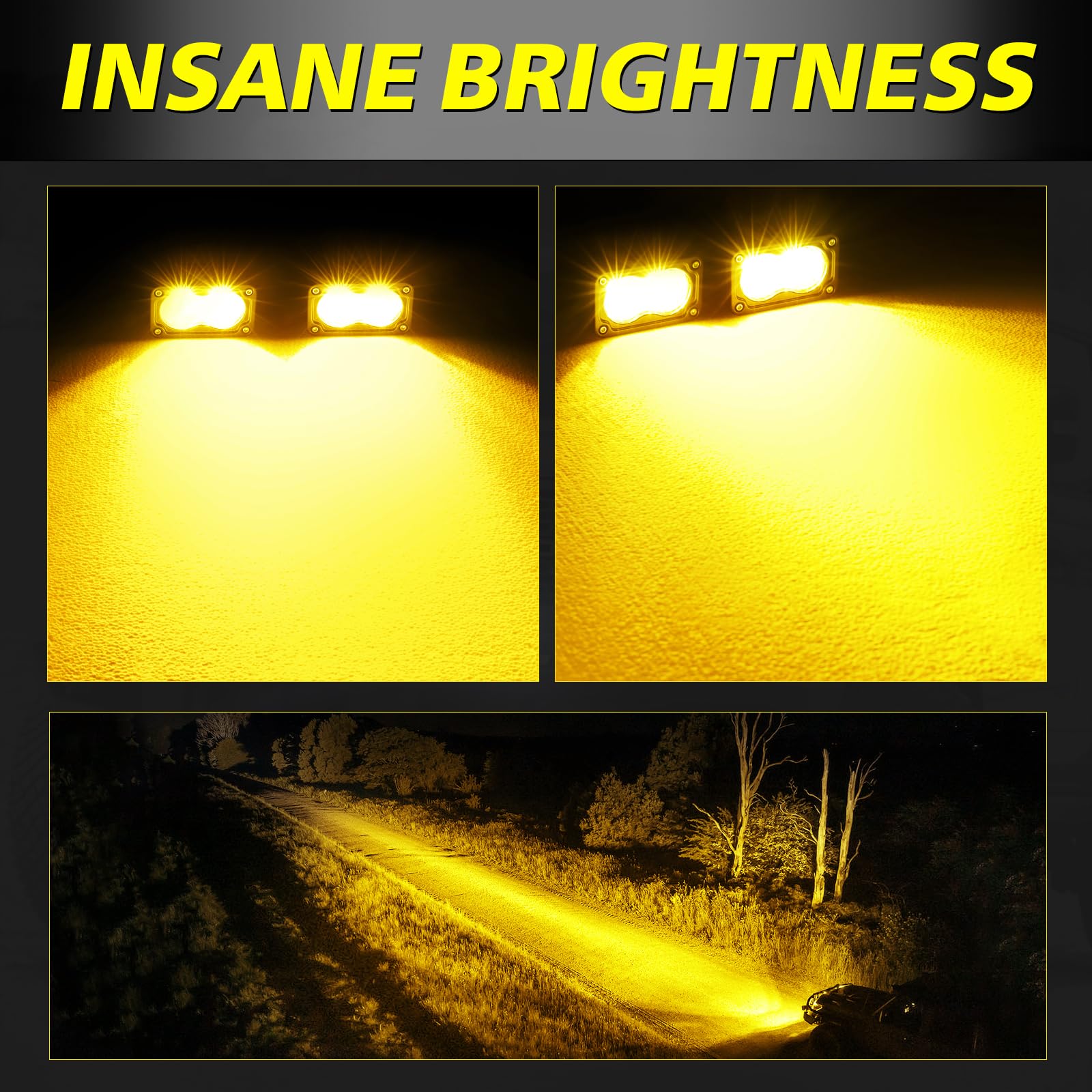 Akd Part Amber Led Pods, 3 Inch Flood Cree Led Fog Lights 40W Small Amber Chase Lights Off Road Driving Lights Ditch Lights Pods