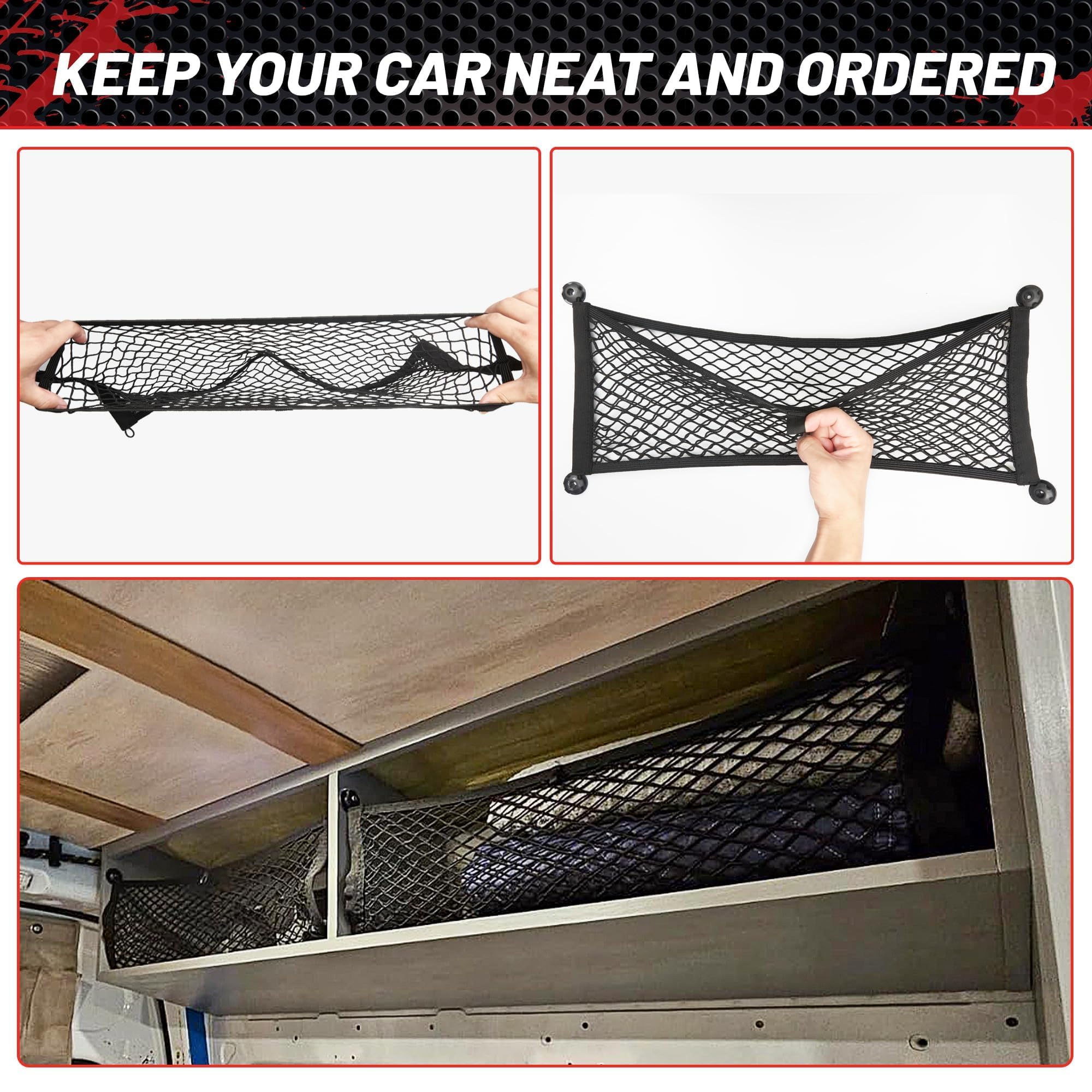 Red Wolf 2 Pcs Universal Cargo Net Pocket Elastic Mesh Netting Car Mesh Pouch For Trunk Rv Boats Home Cargo Storage Mesh With Sc