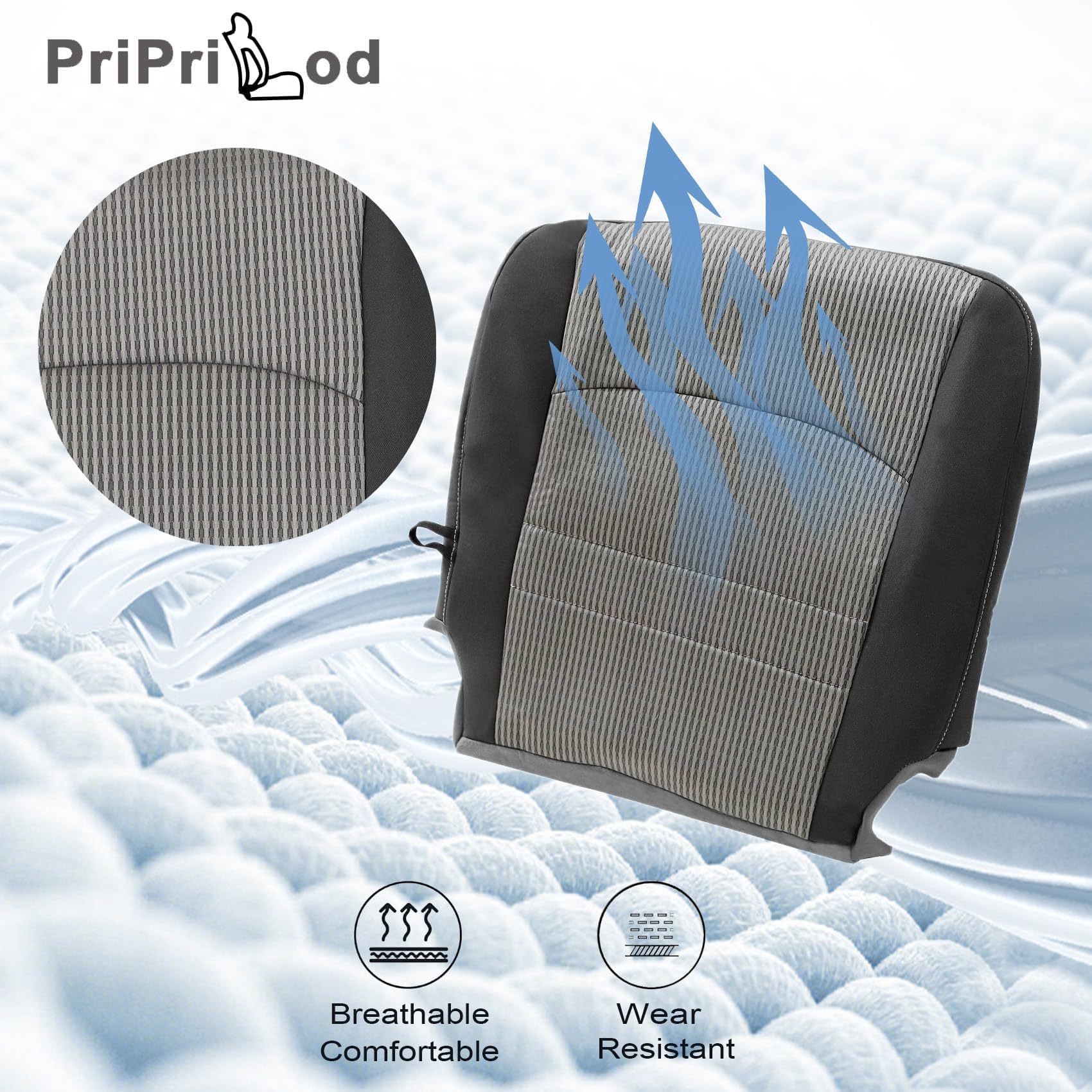 Priprilod Cloth Gray/Black Passenger Side Bottom Replacement Seat Cover Compatible with Dodge Ram 1500 2500 3500 4500 5500 SLT 2