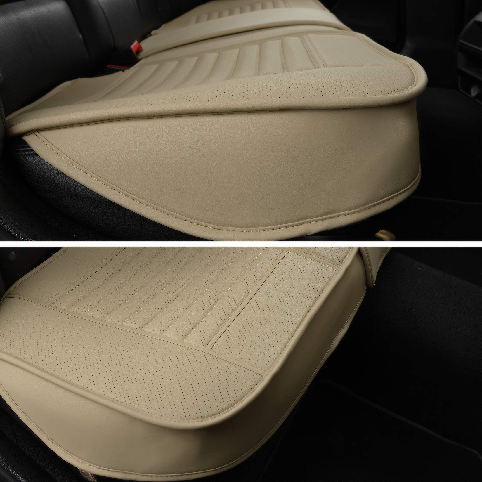 Sunny Color Back Seat Covers, Rear Seat Cushions, Adjustable Length (49-56'') Auto Bench Protector With Breathable Pu Leather And Non-Slip Bottom Universal For 4 Season (Beige)