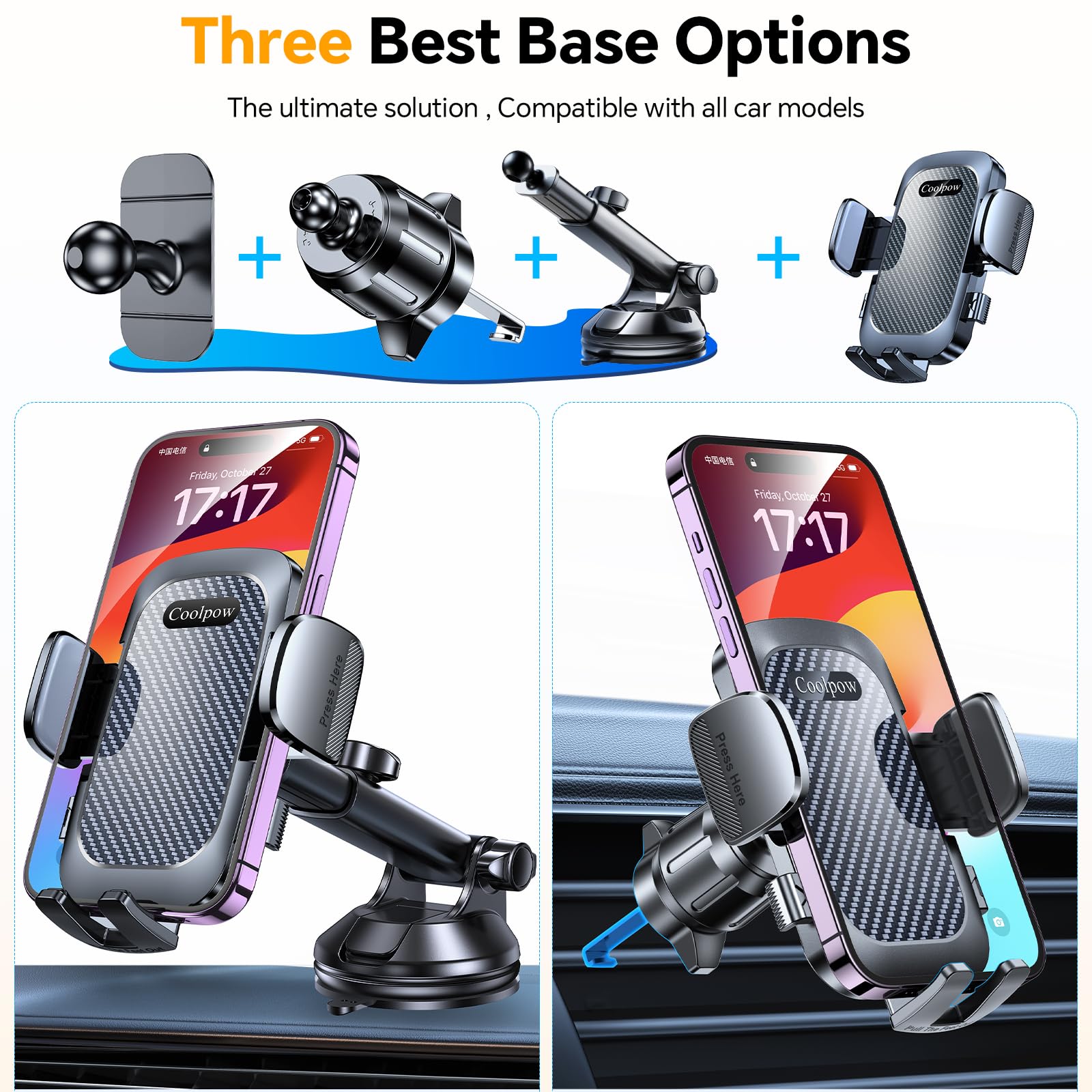Car Phone Holder Mount?Window + Vent +Dash?Windshield Phone Mount for Car?360Rotation?Suction Cup Phone Mount for Truck Stand Da