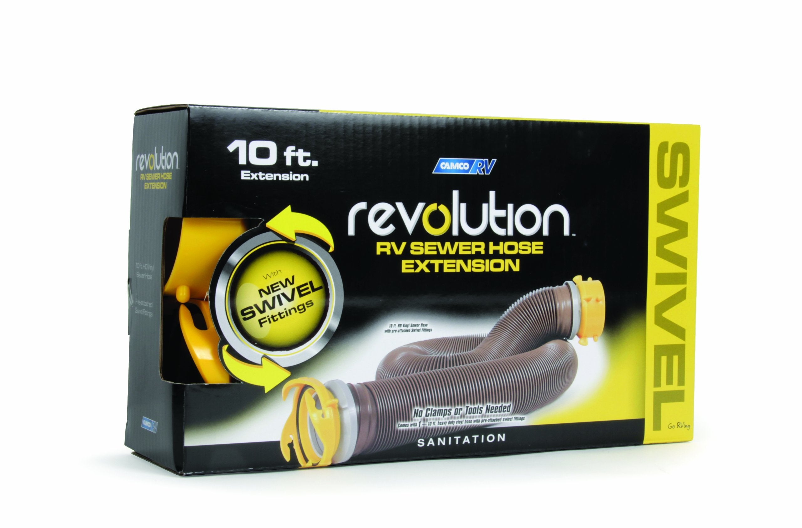 Camco 39623 Revolution 10' Sewer Hose Extension - Heavy Duty Design with Pre- Attached Swivel Lug and Bayonet Fittings, Easy to Use and Compresses for Simple Storage, Brown