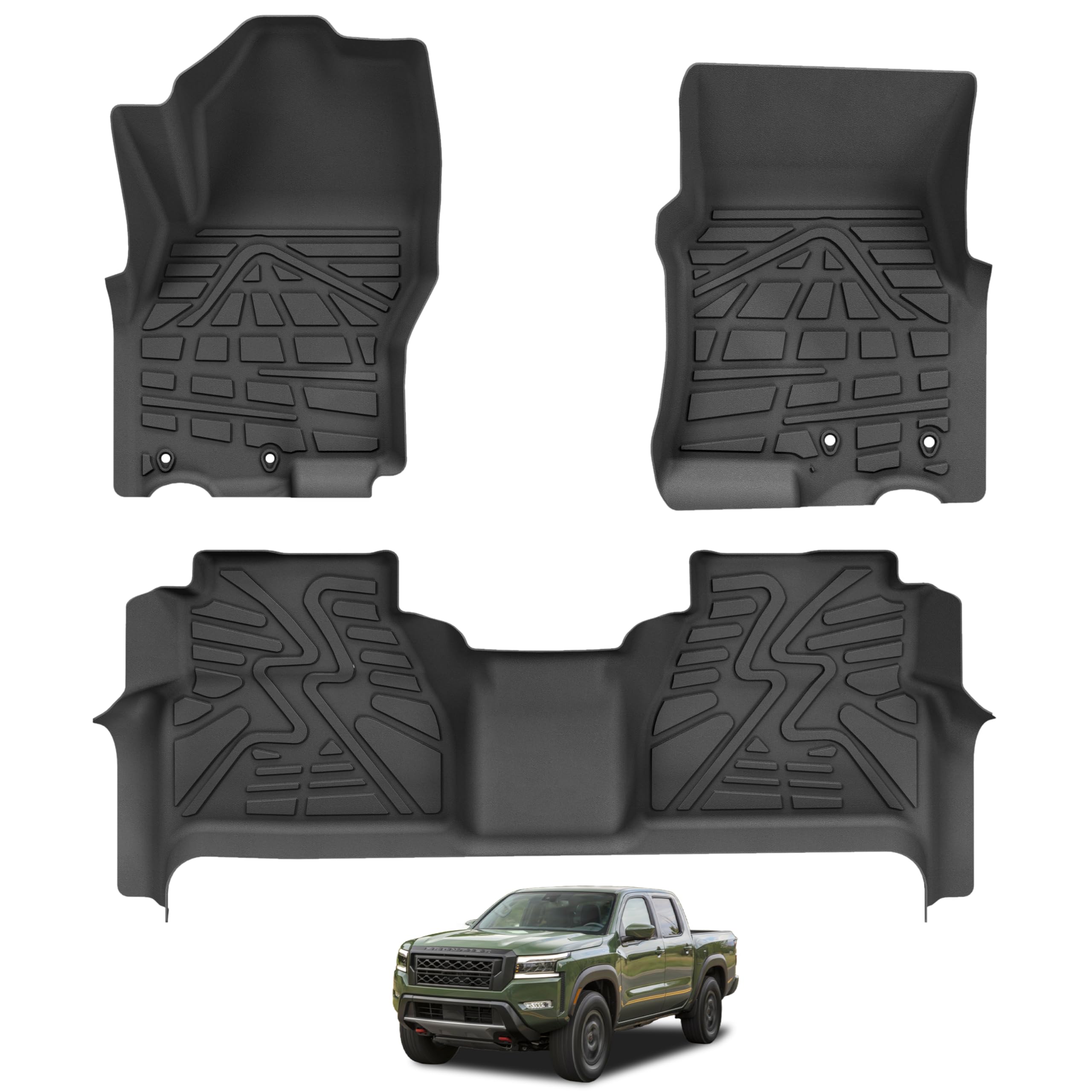 Karpal Floor Mats Fit For Nissan Frontier 2022 2023 2024 Crew Cab W/ 2Nd Row Under-Seat Storage, Tpe All Weather Protection Heav