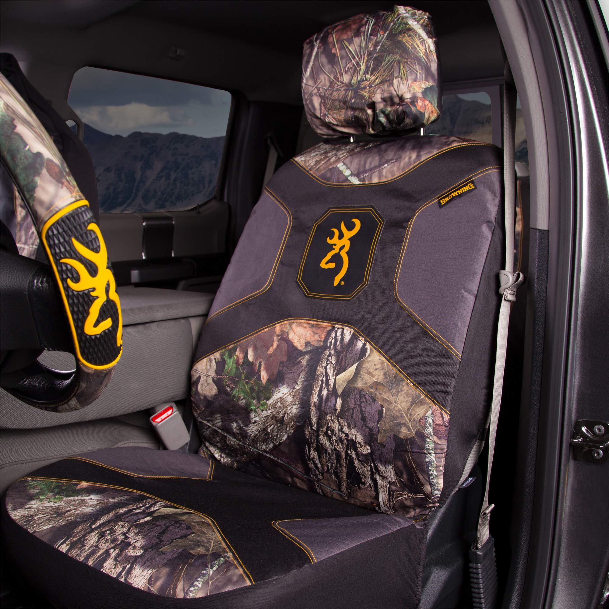 Browning Universal Front and Bench Seat Covers, Water Resistant for Car, Truck, and SUV, Buckmark (Mossy Oak Break-Up Country)