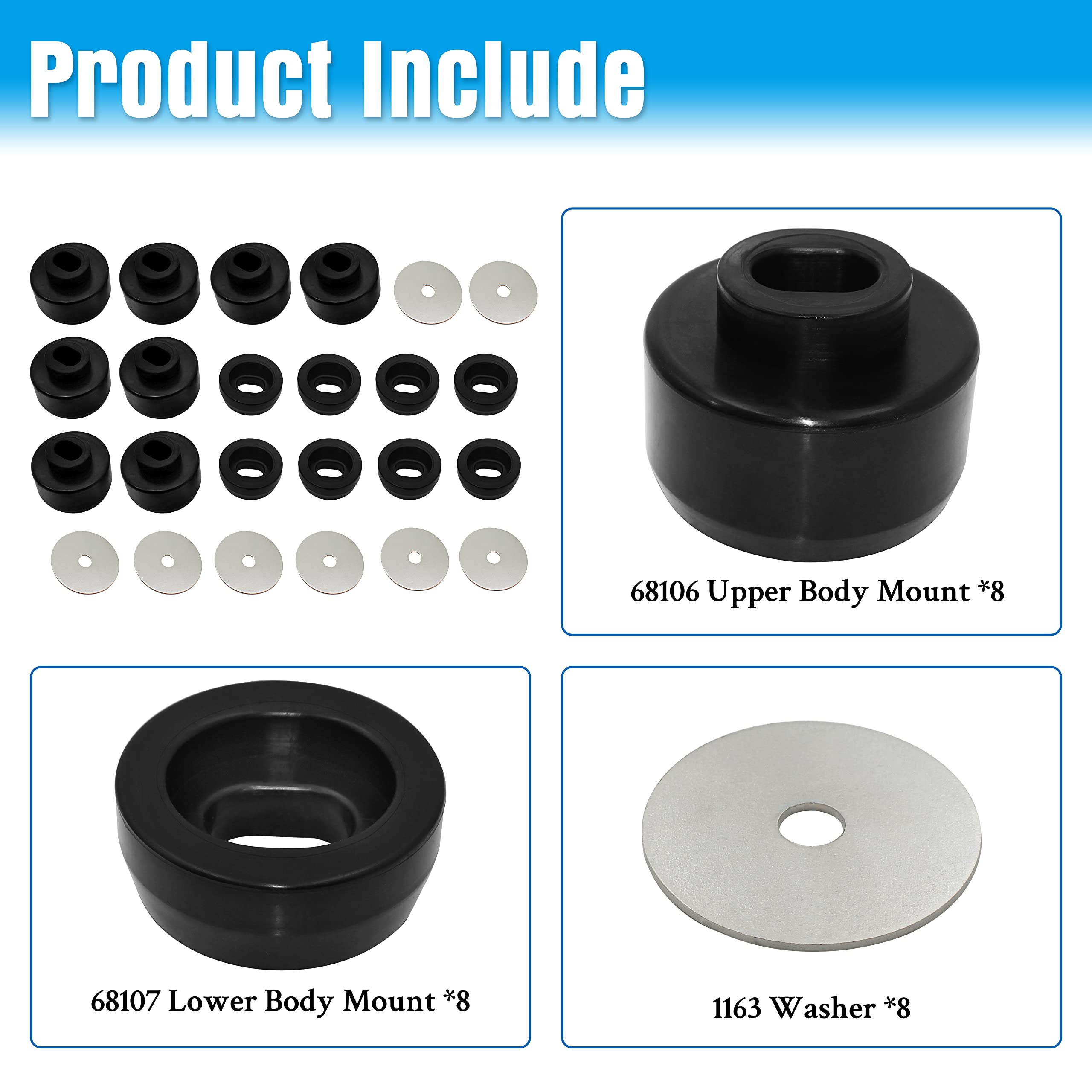 7-141 Body And Cab Mount Bushing Kit,Compatible With Chevy Silverado & Gmc Sierra 1500/2500 Hd 2Wd/4Wd 1999-2014(Black)