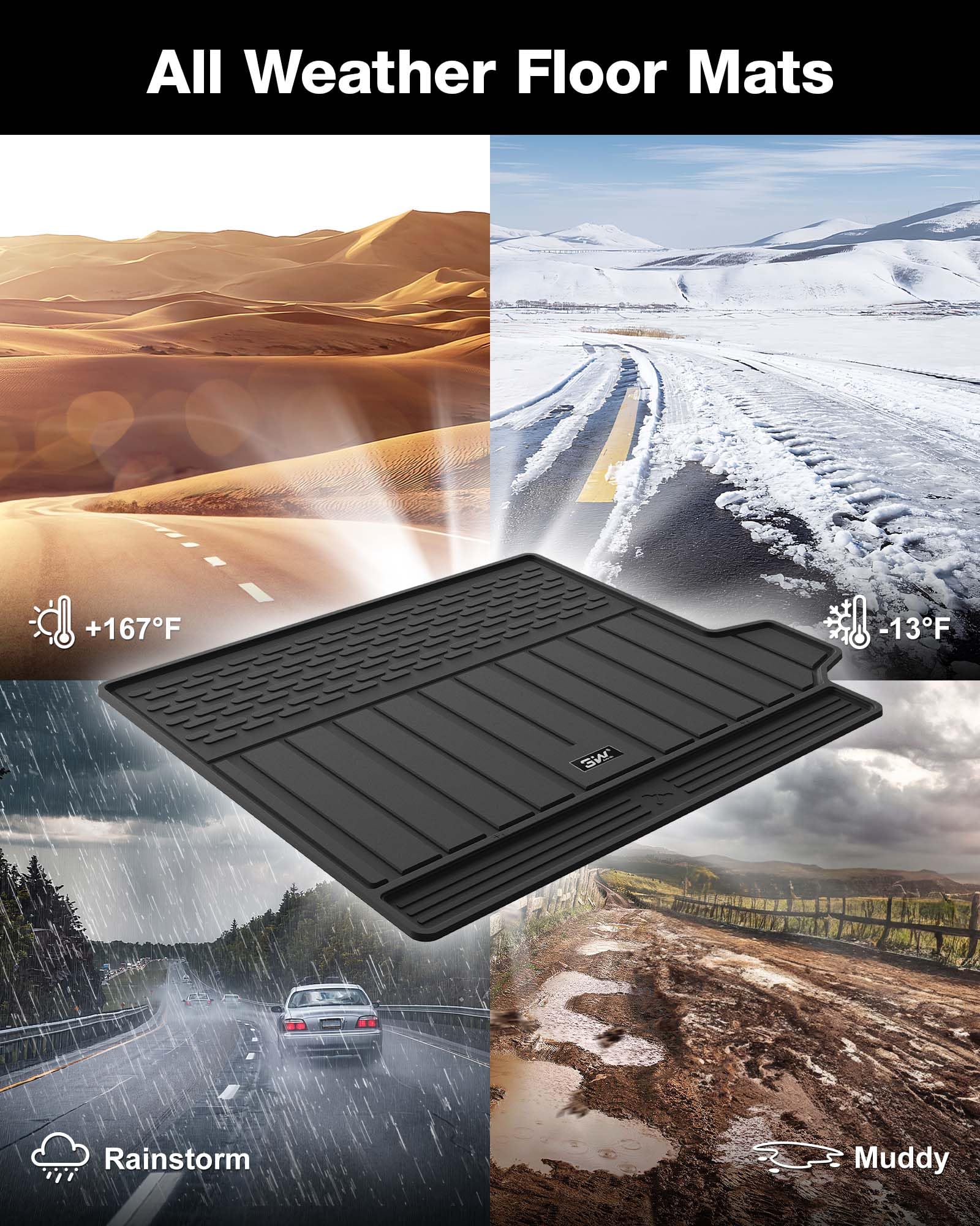 3W Cargo Liner Fit For Range Rover Sport 2014-2022,Tpe All Weather Custom Fit Trunk Mat For Range Rover Sport Full Set Car Mats,