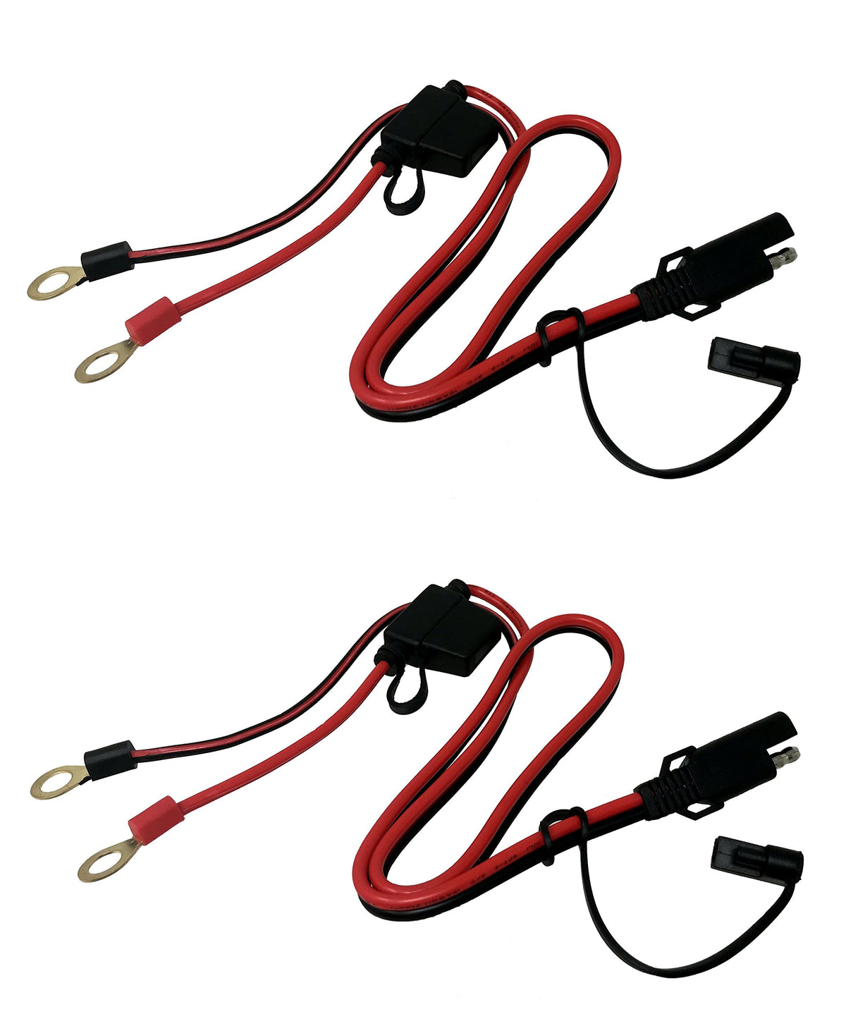 Tetra-Teknica MotoBasics Series RHS-01 12V Ring Terminal Harness with Black Fused 2-Pin Quick Disconnect Plug, 2 Feet, 16 Gauge 