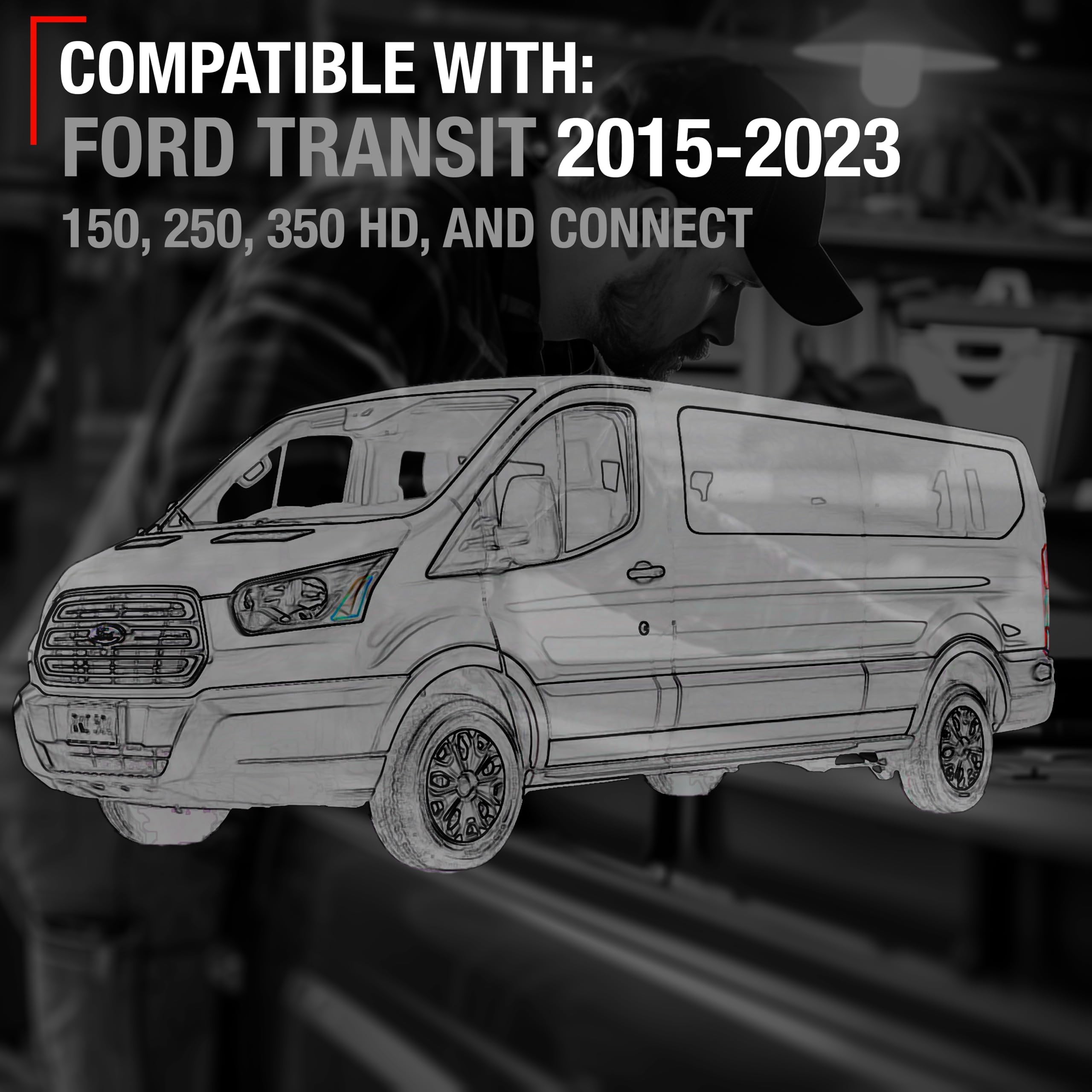 T1A Exterior Rear Passenger Sliding Door Handle Replacement - Compatible With 2015-2023 Ford Transit - Textured Black, Plastic -