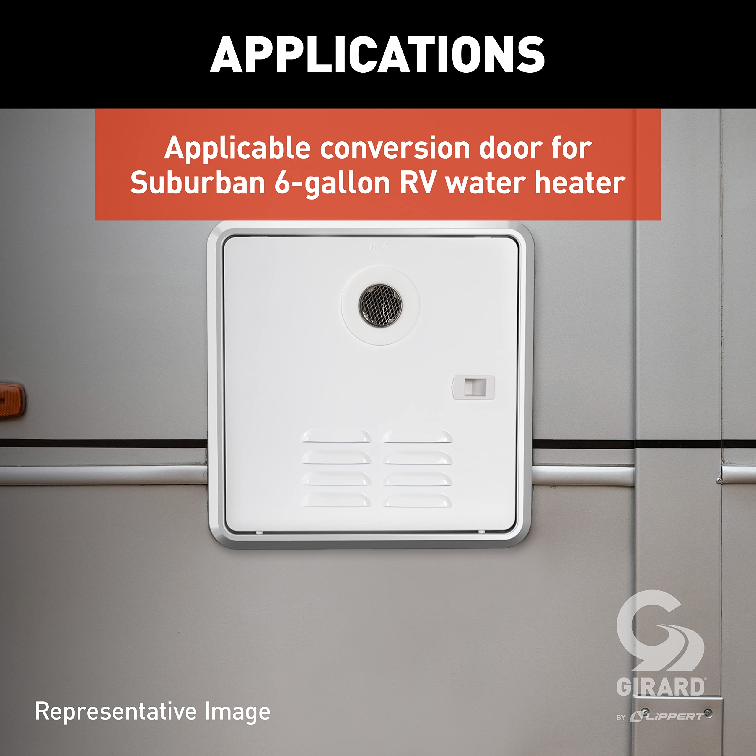 Girard Products Llc Rv Water Heater Door Installation Conversion Kit, 6-Gallon (Atwood/Dometic), Polar White, 15 X 16.5 X 2 Hinged Design With Sliding Latch For Easy Access - 2Gwhda6