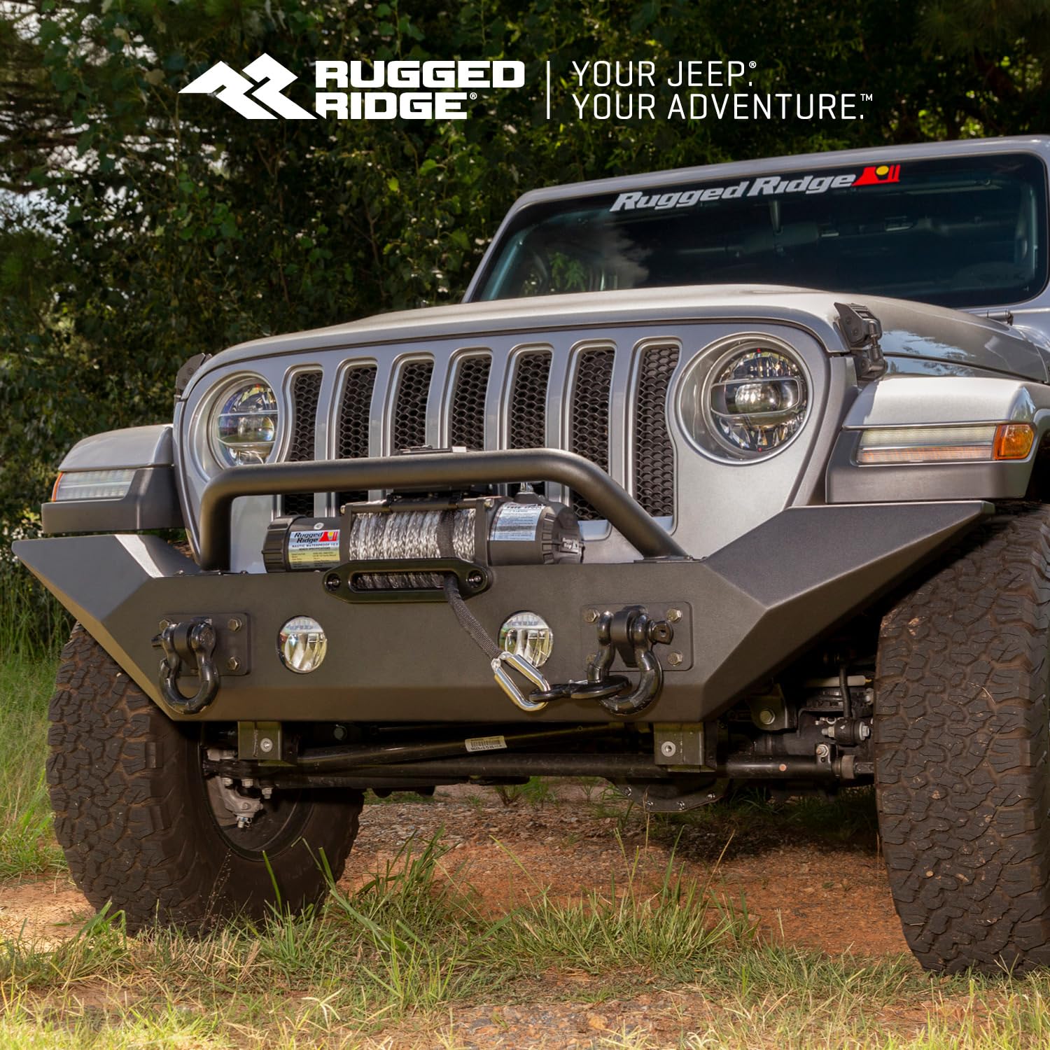 Rugged Ridge Spartan Bumper, Front | Full-Width W/High-Clearance Ends & Overrider, Steel, Textured Black | 11548.01 | Fits 2007-