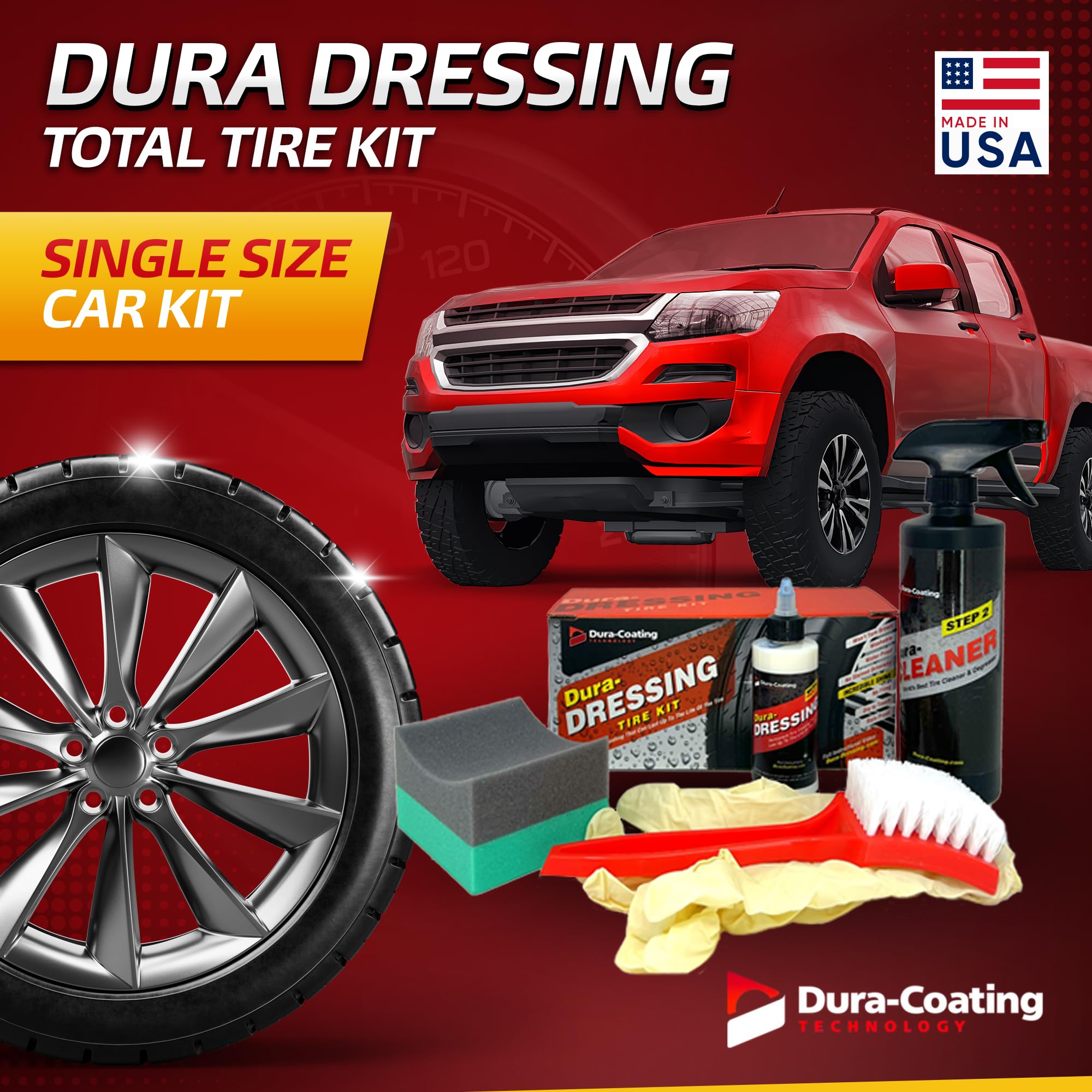 Dura-Coating Technology, Dressing Total Tire Kit - Single Size Car Kit - Tire Dressing, Cleaning And Restoration Kit For Cars -